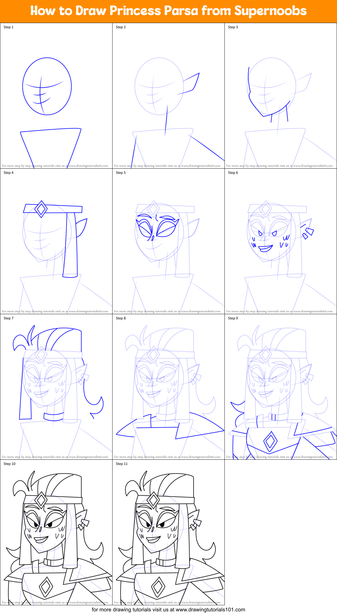 How to Draw Princess Parsa from Supernoobs Printable Step by Step