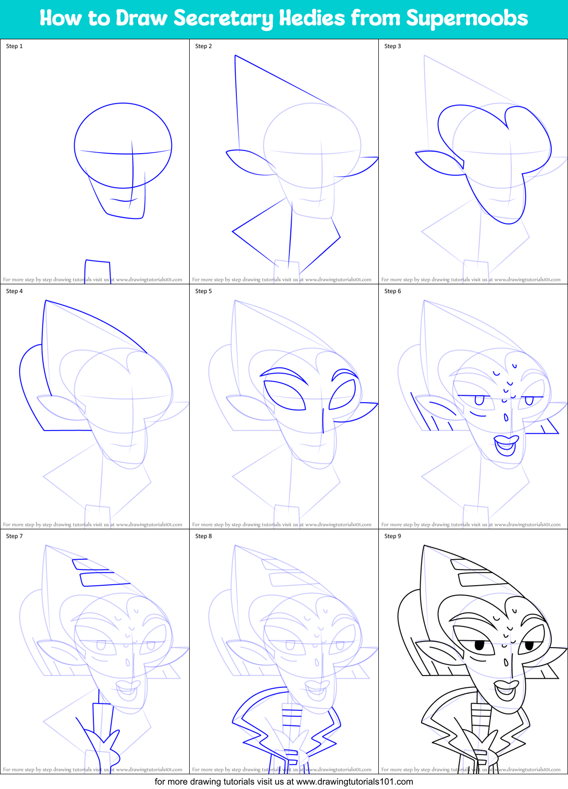 How to Draw Secretary Hedies from Supernoobs Printable Step by Step