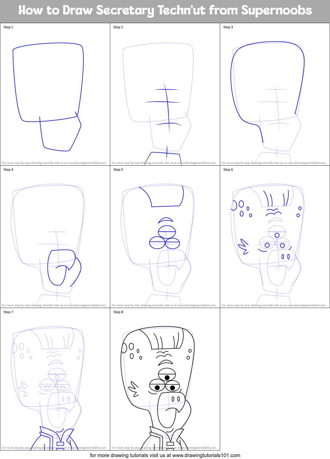 How to Draw Secretary Techn'ut from Supernoobs Printable Step by Step