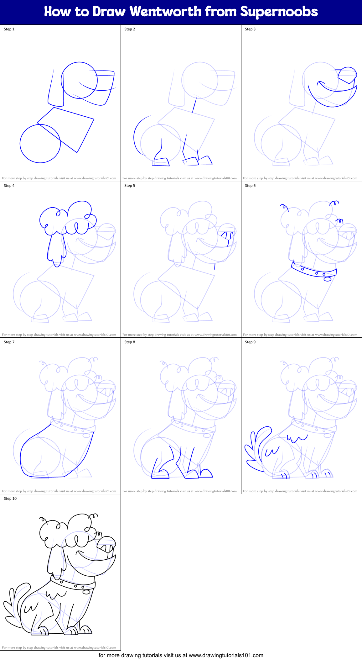 How to Draw Wentworth from Supernoobs Printable Step by Step