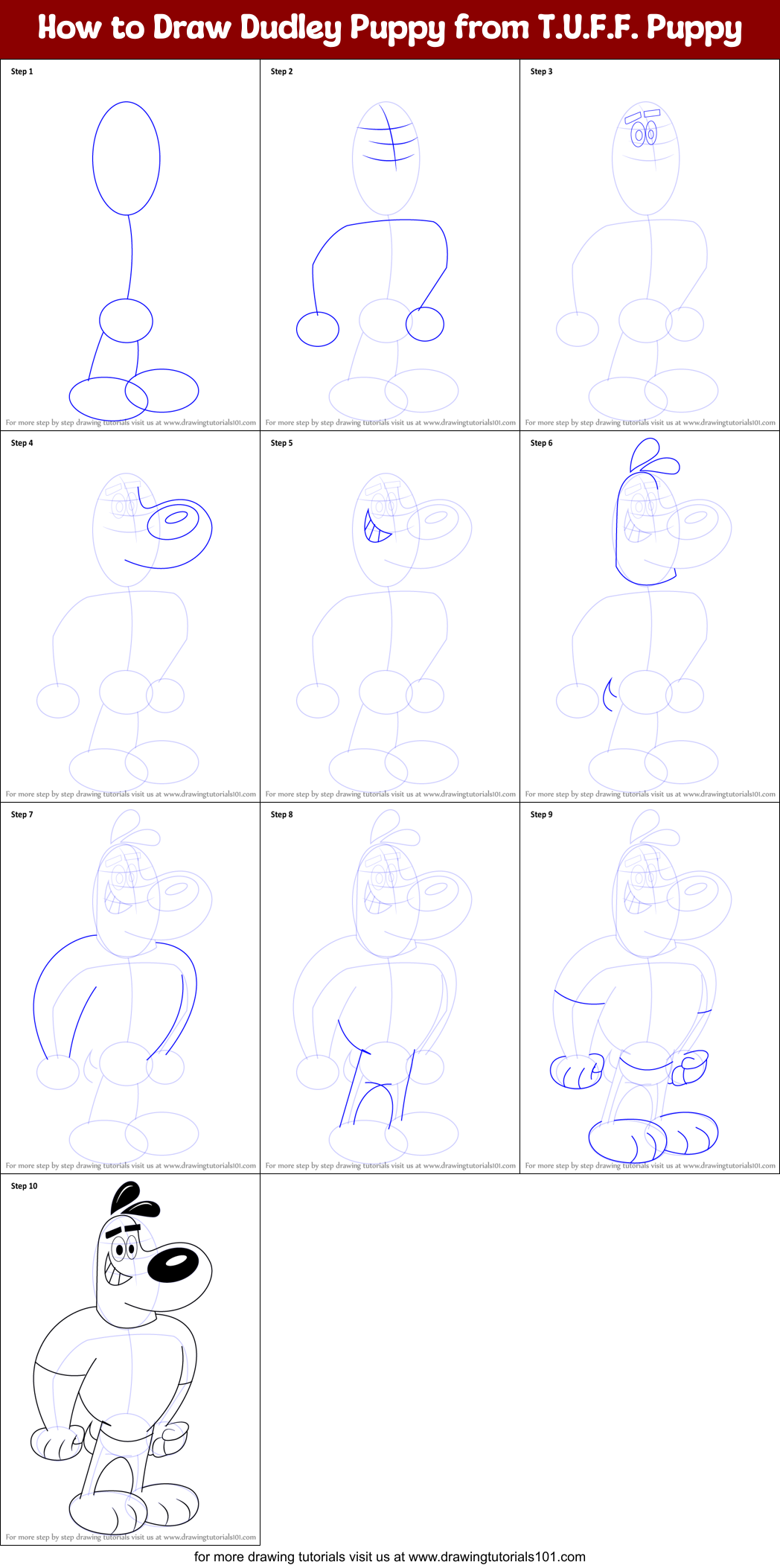 How to Draw Dudley Puppy from T.U.F.F. Puppy Printable Step by Step