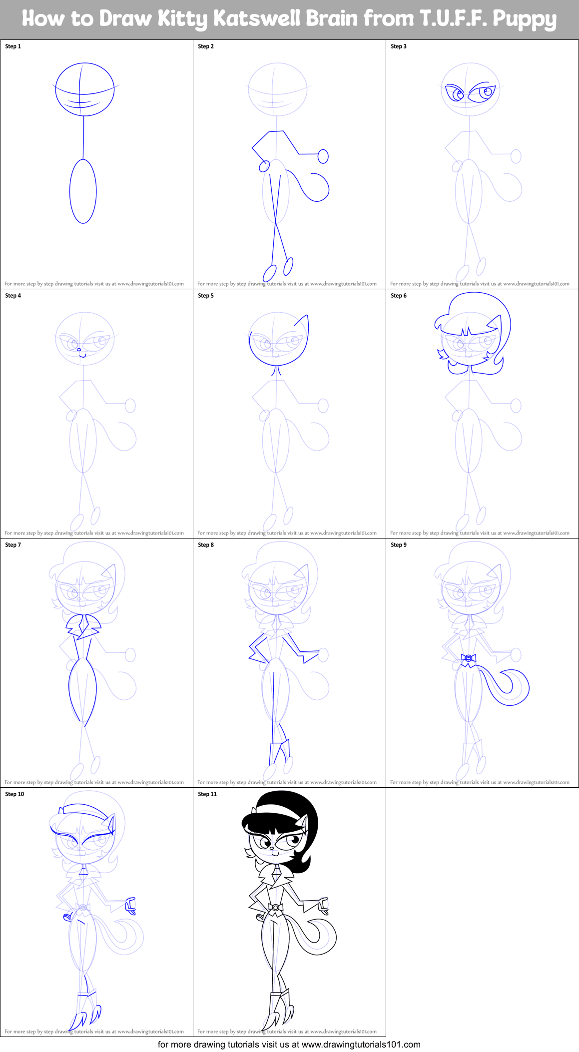 How to Draw Kitty Katswell Brain from T.U.F.F. Puppy Printable Step by Step