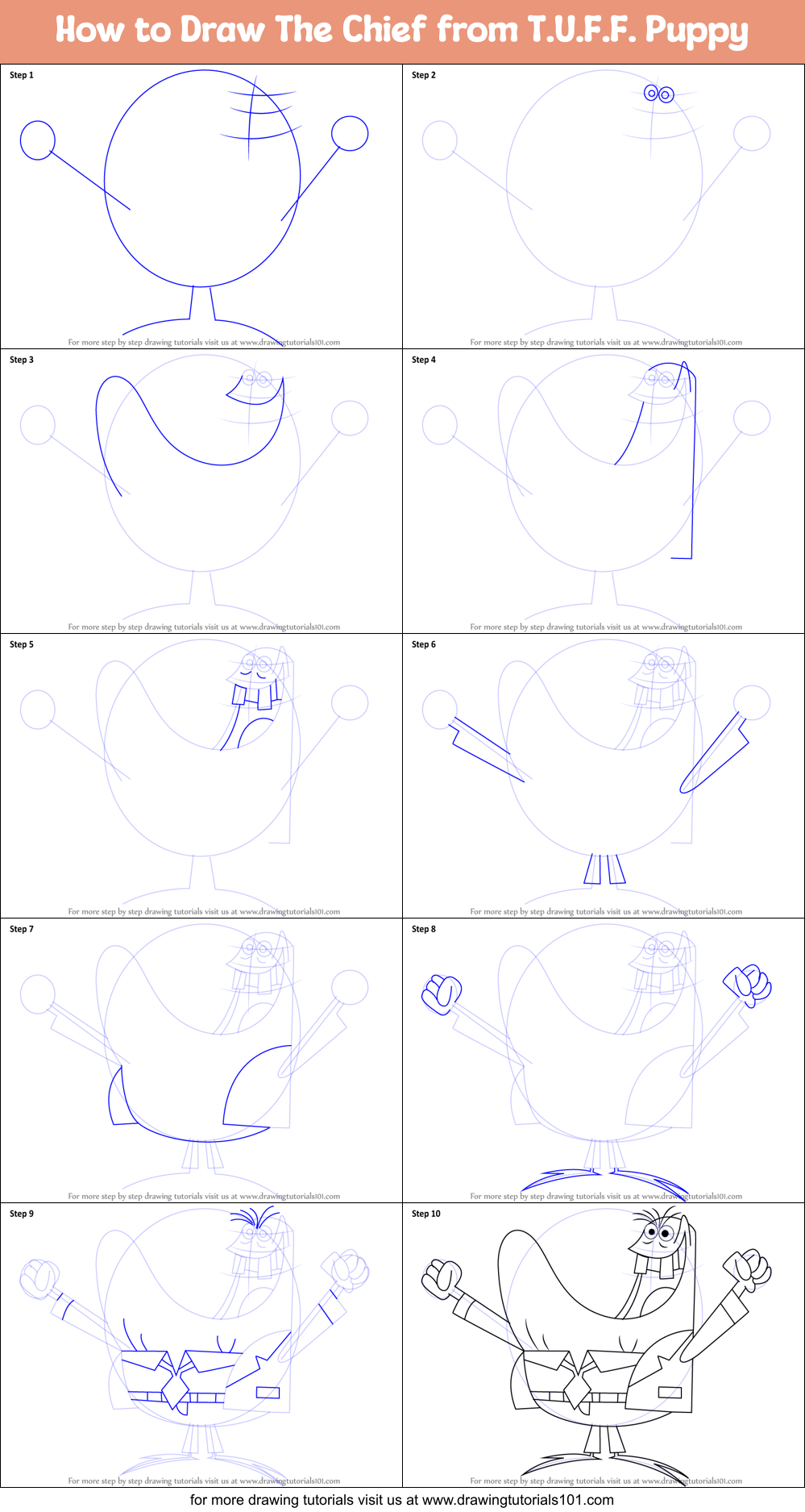 How to Draw The Chief from T.U.F.F. Puppy Printable Step by Step