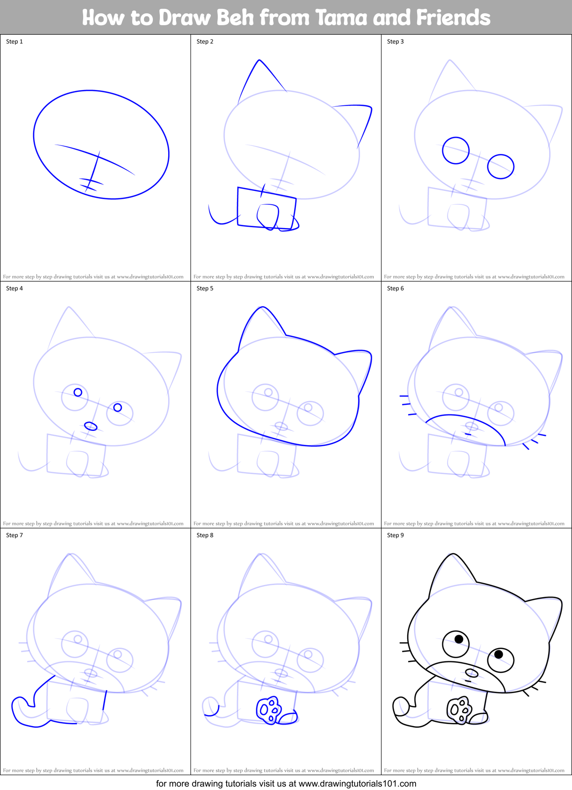 How to Draw Beh from Tama and Friends Printable Step by Step