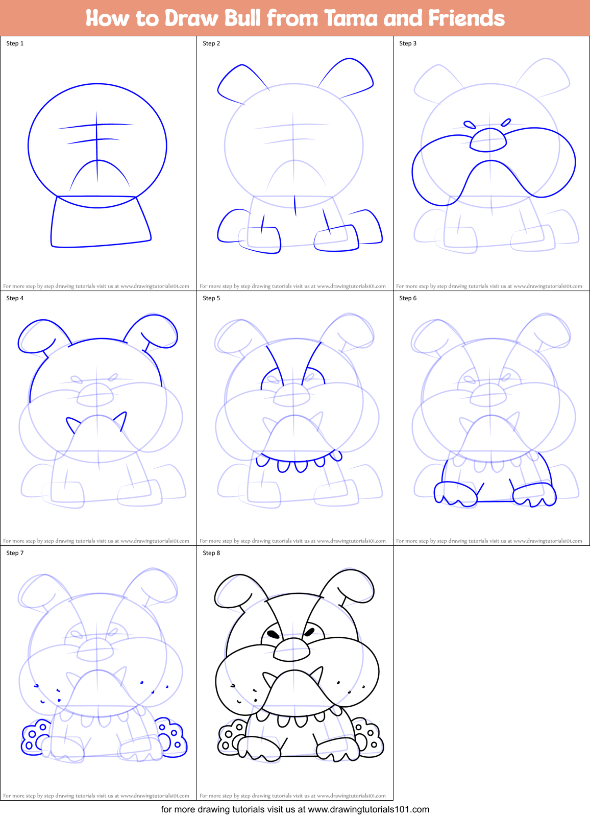 How to Draw Bull from Tama and Friends Printable Step by Step