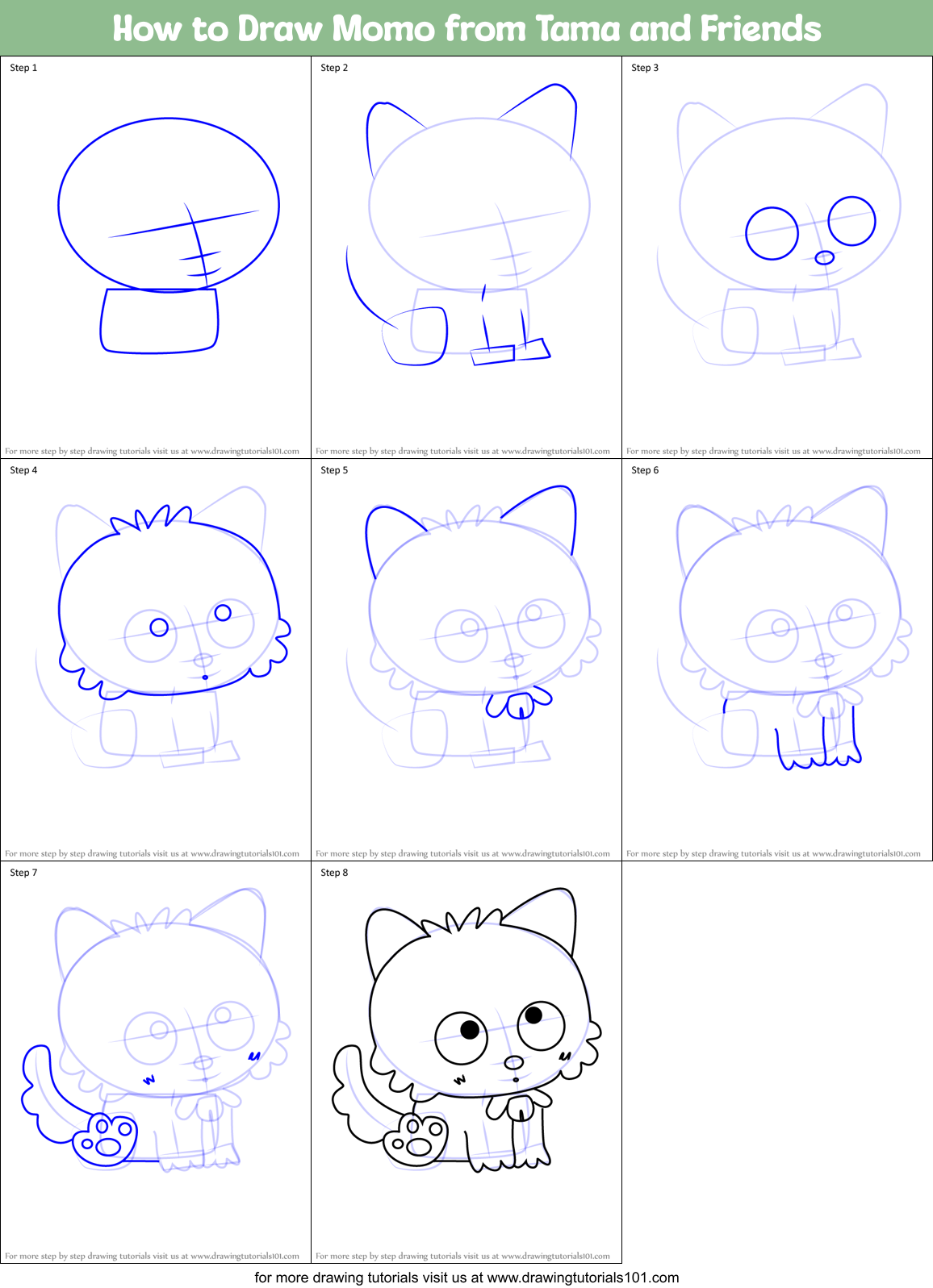 How to Draw Momo from Tama and Friends Printable Step by Step