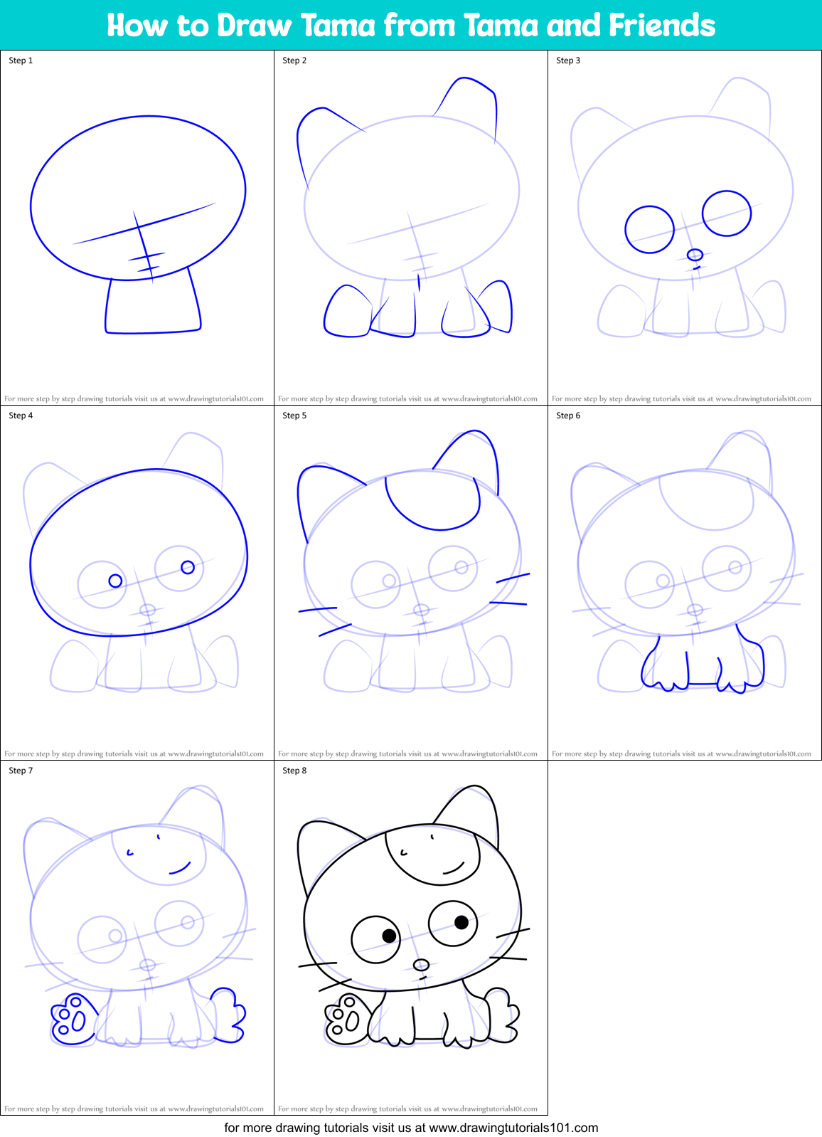 How to Draw Tama from Tama and Friends Printable Step by Step