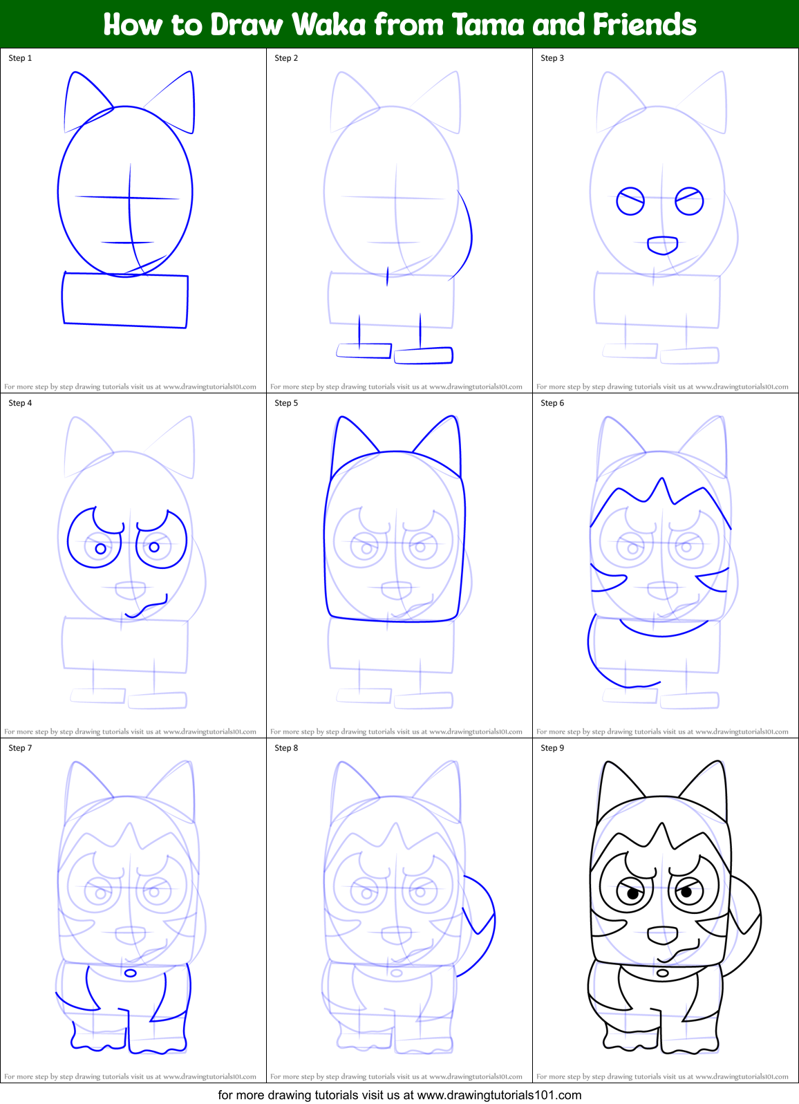 How to Draw Waka from Tama and Friends Printable Step by Step
