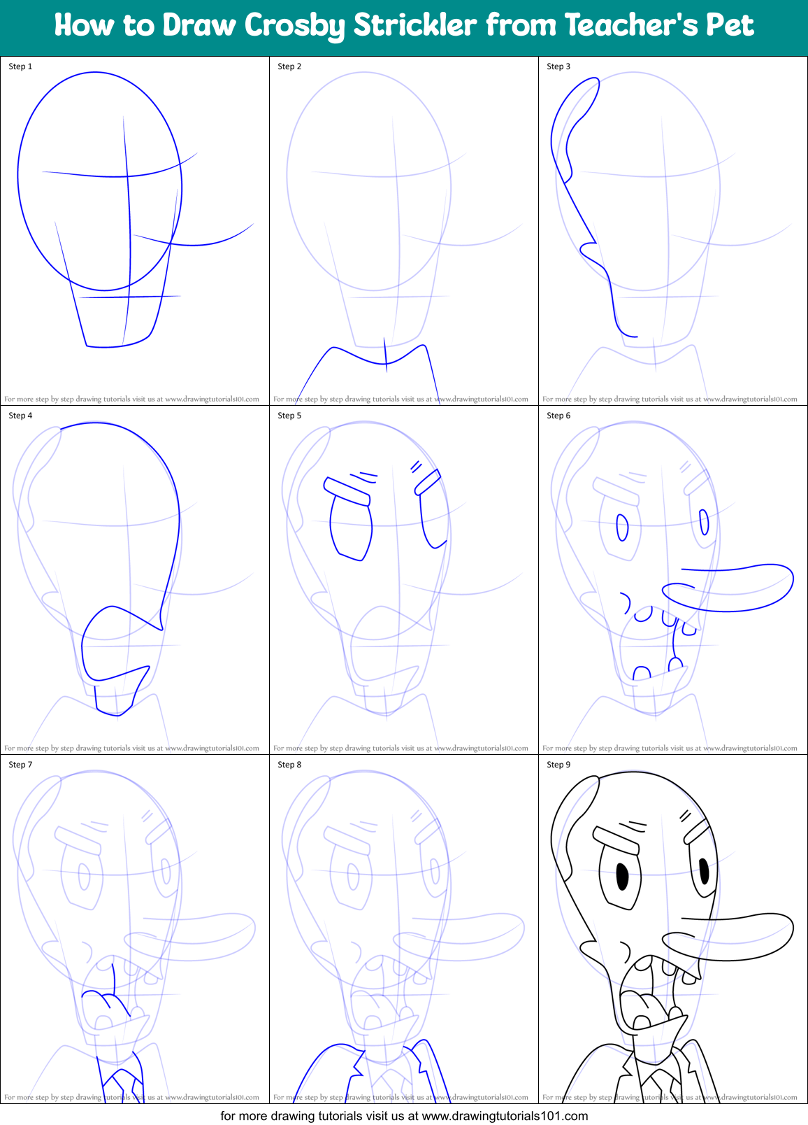 How to Draw Crosby Strickler from Teacher's Pet Printable Step by Step