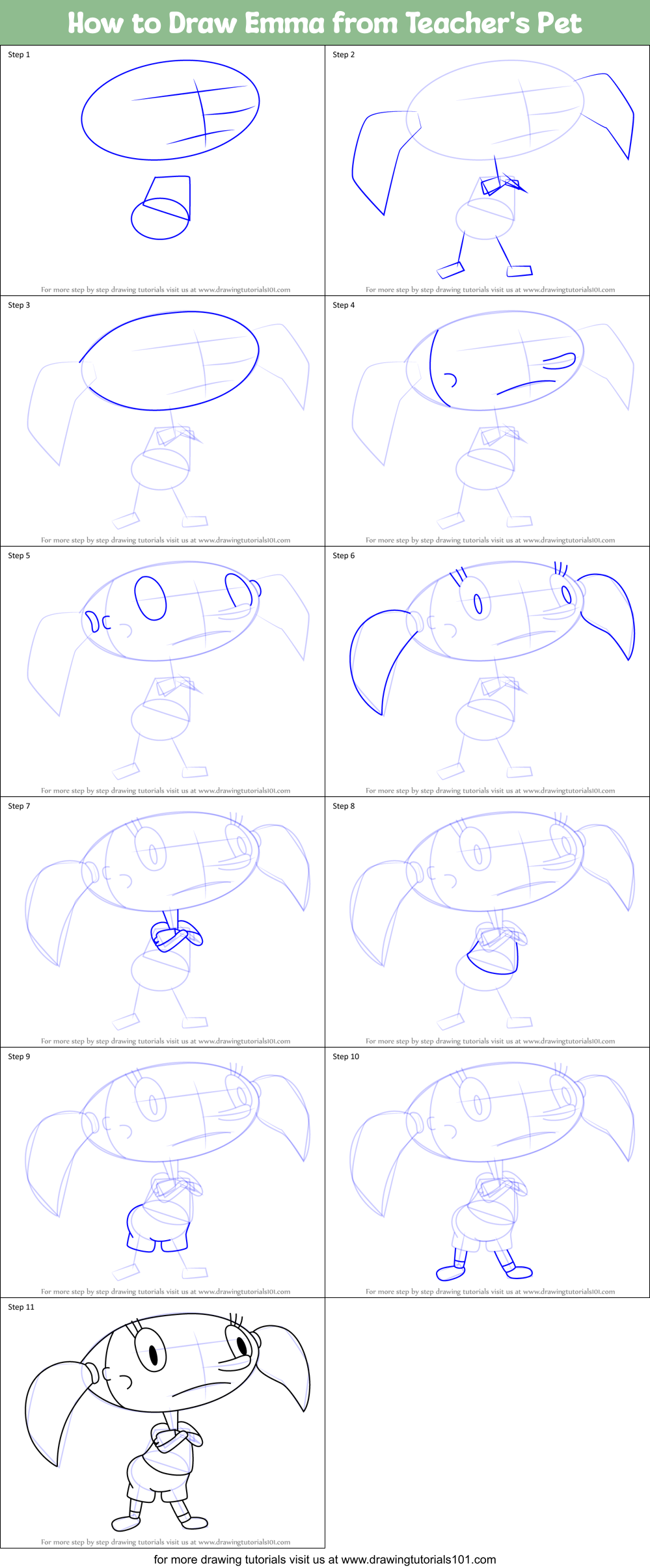 How to Draw Emma from Teacher's Pet Printable Step by Step