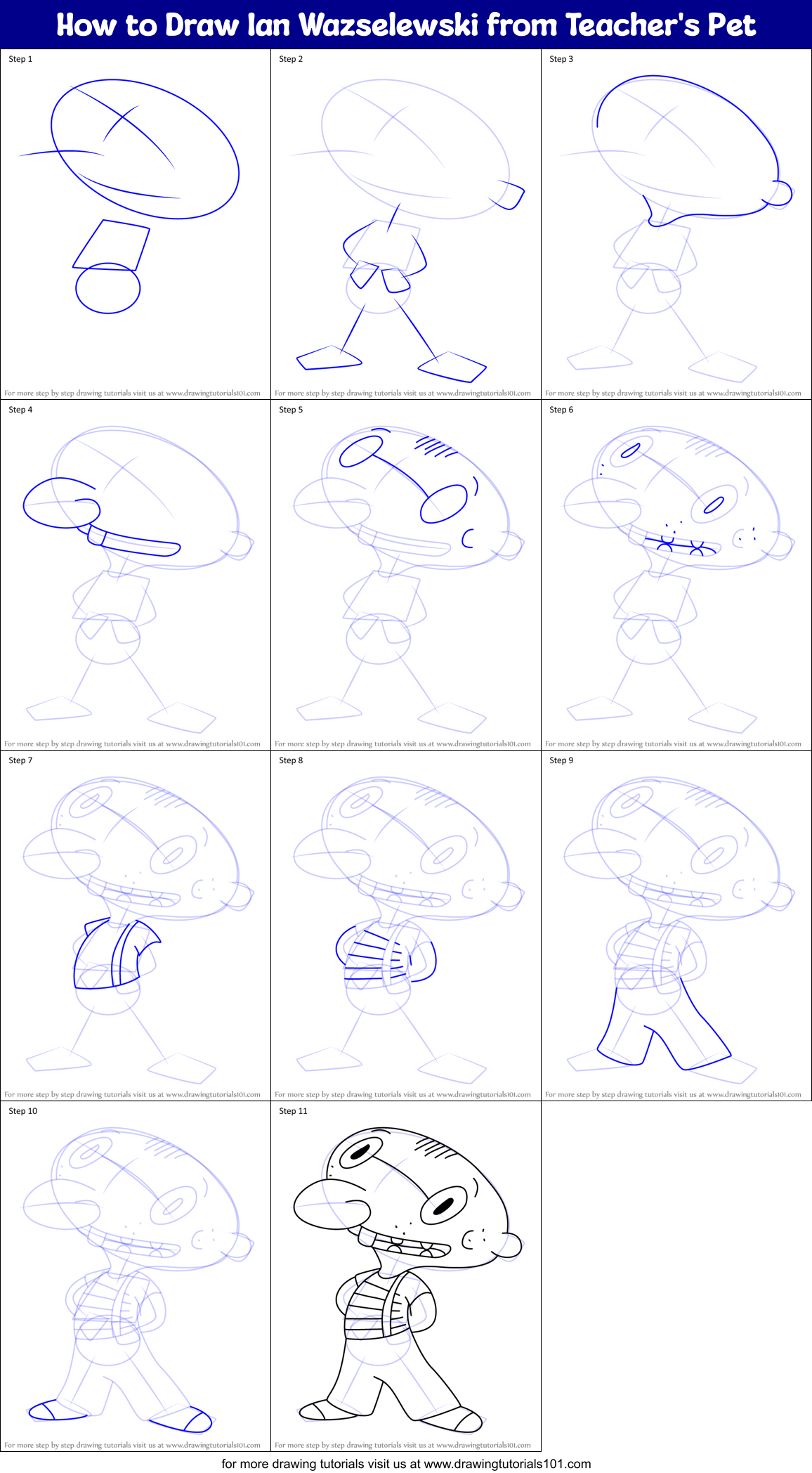 How to Draw Ian Wazselewski from Teacher's Pet Printable Step by Step