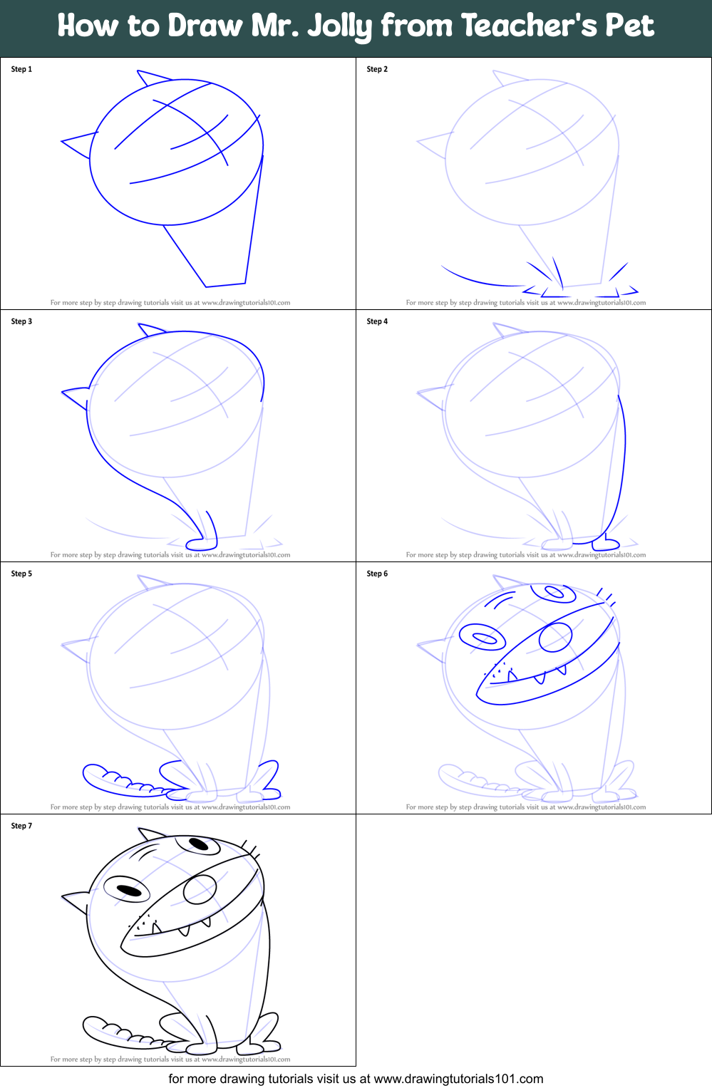 How to Draw Mr. Jolly from Teacher's Pet Printable Step by Step