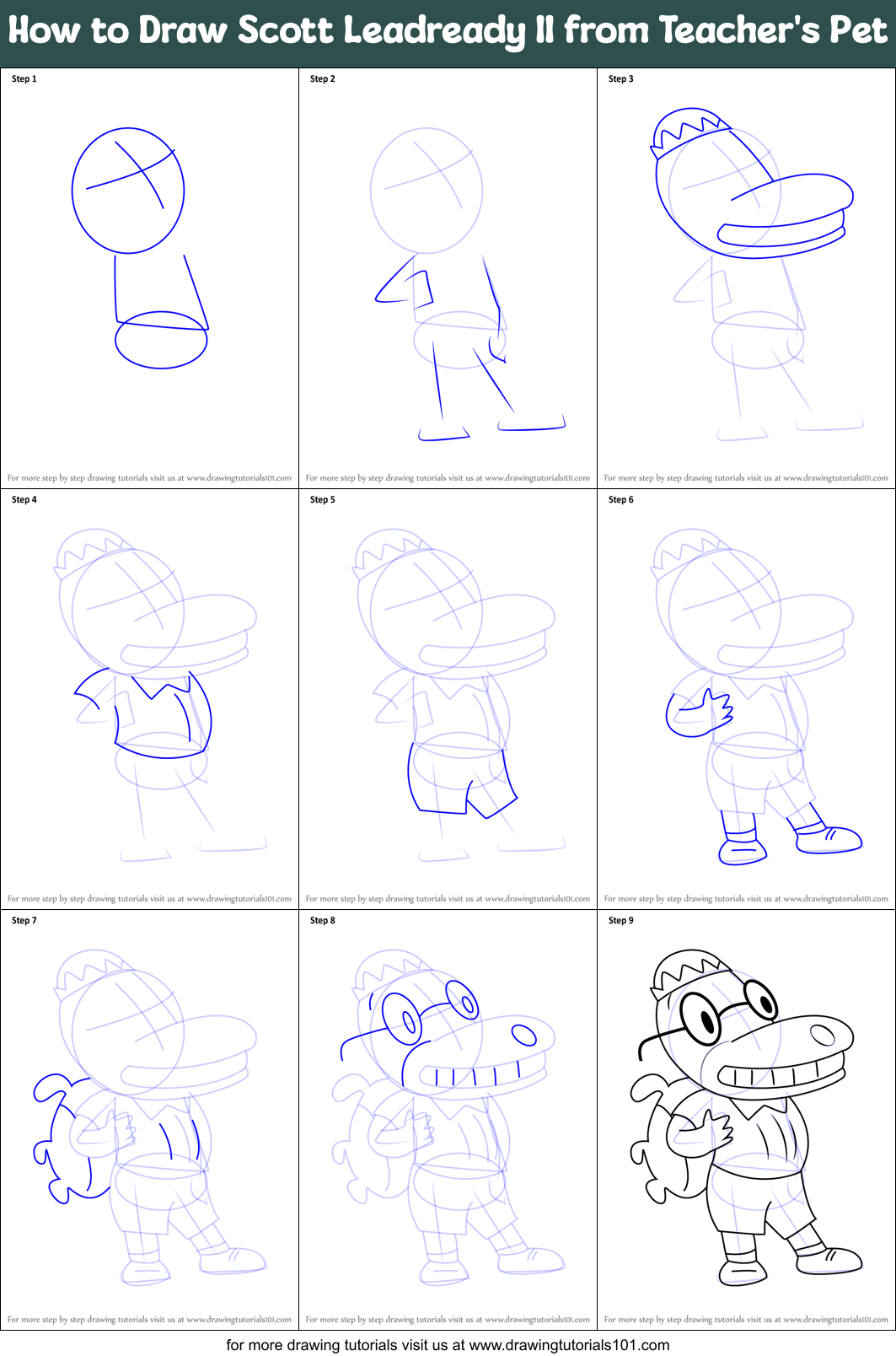 How to Draw Scott Leadready II from Teacher's Pet Printable Step by Step