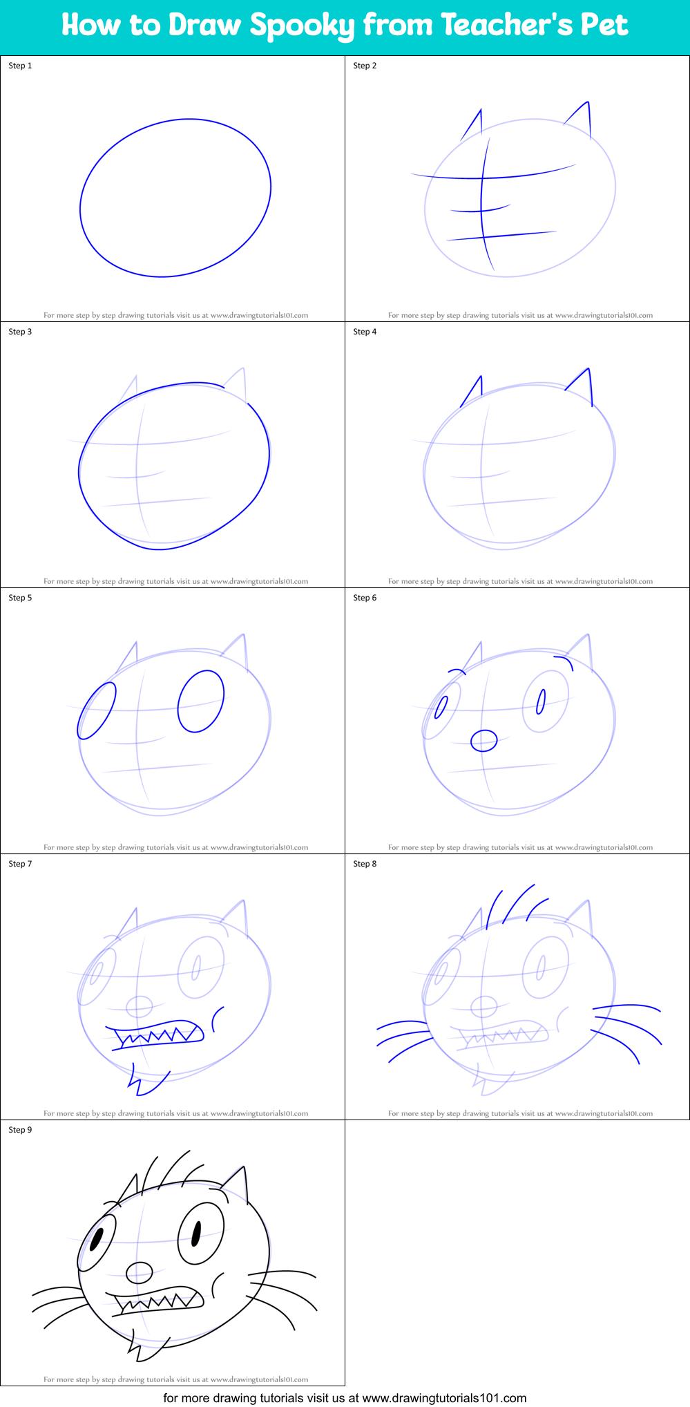 How to Draw Spooky from Teacher's Pet Printable Step by Step