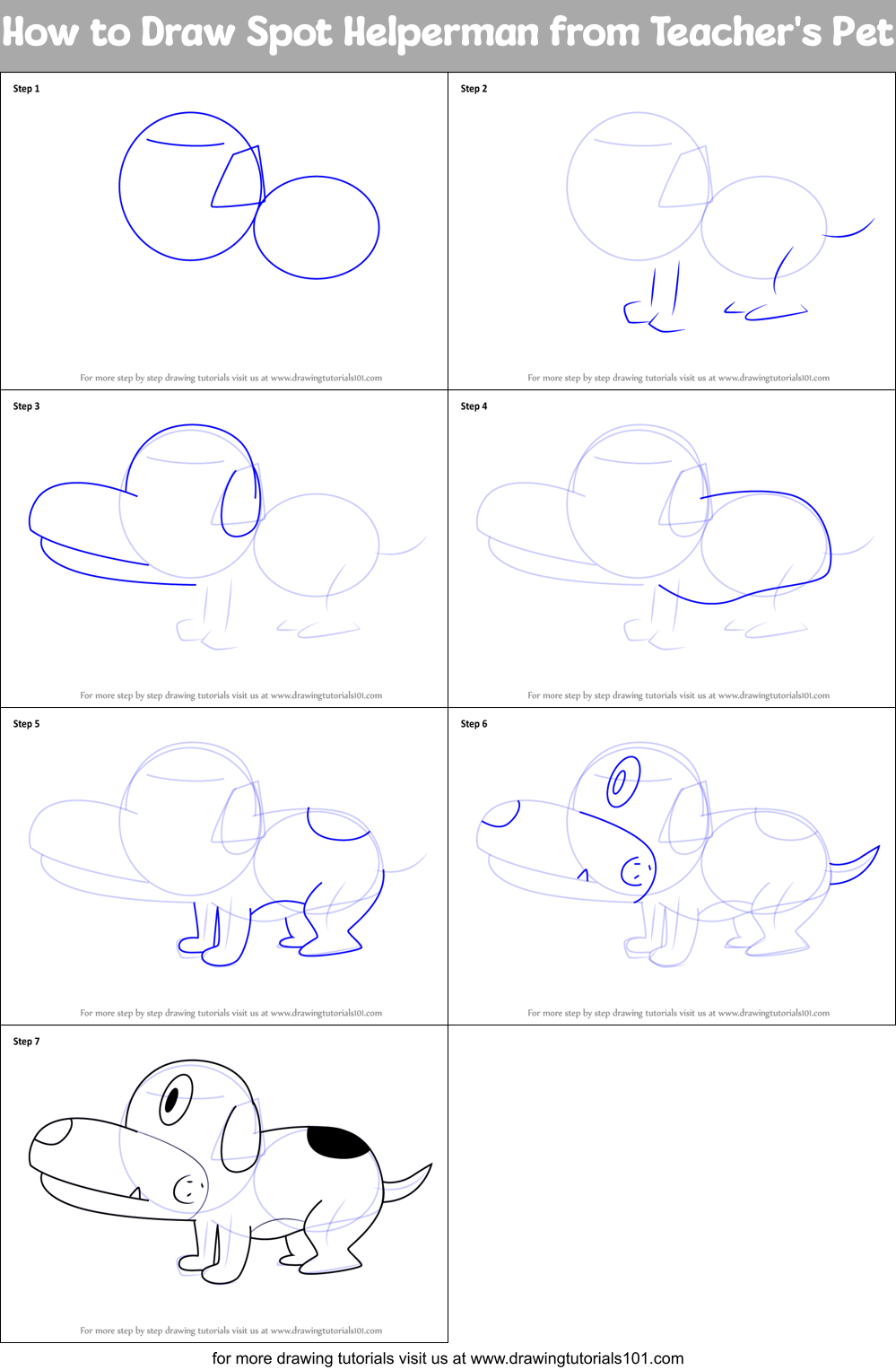 How to Draw Spot Helperman from Teacher's Pet Printable Step by Step