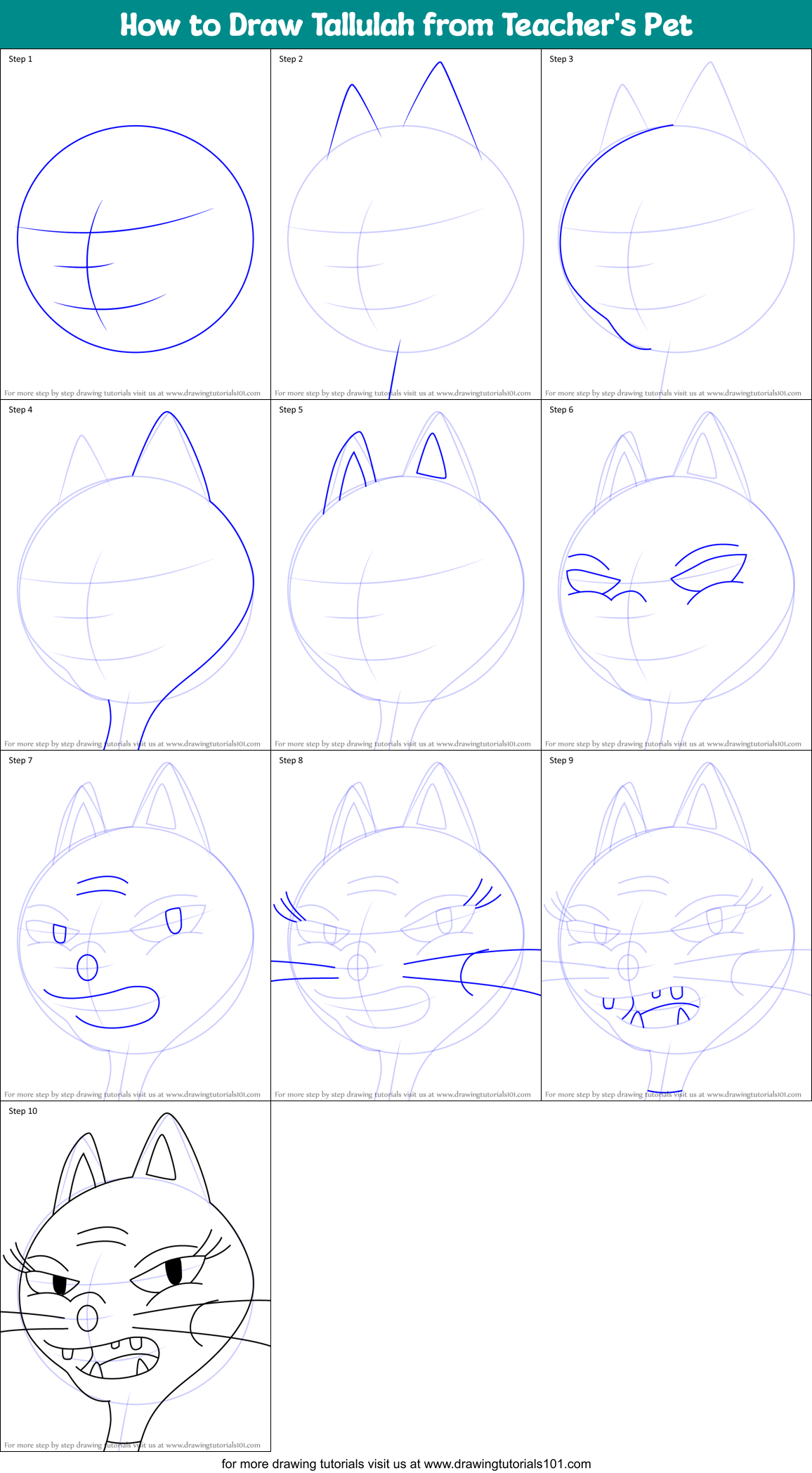 How to Draw Tallulah from Teacher's Pet Printable Step by Step