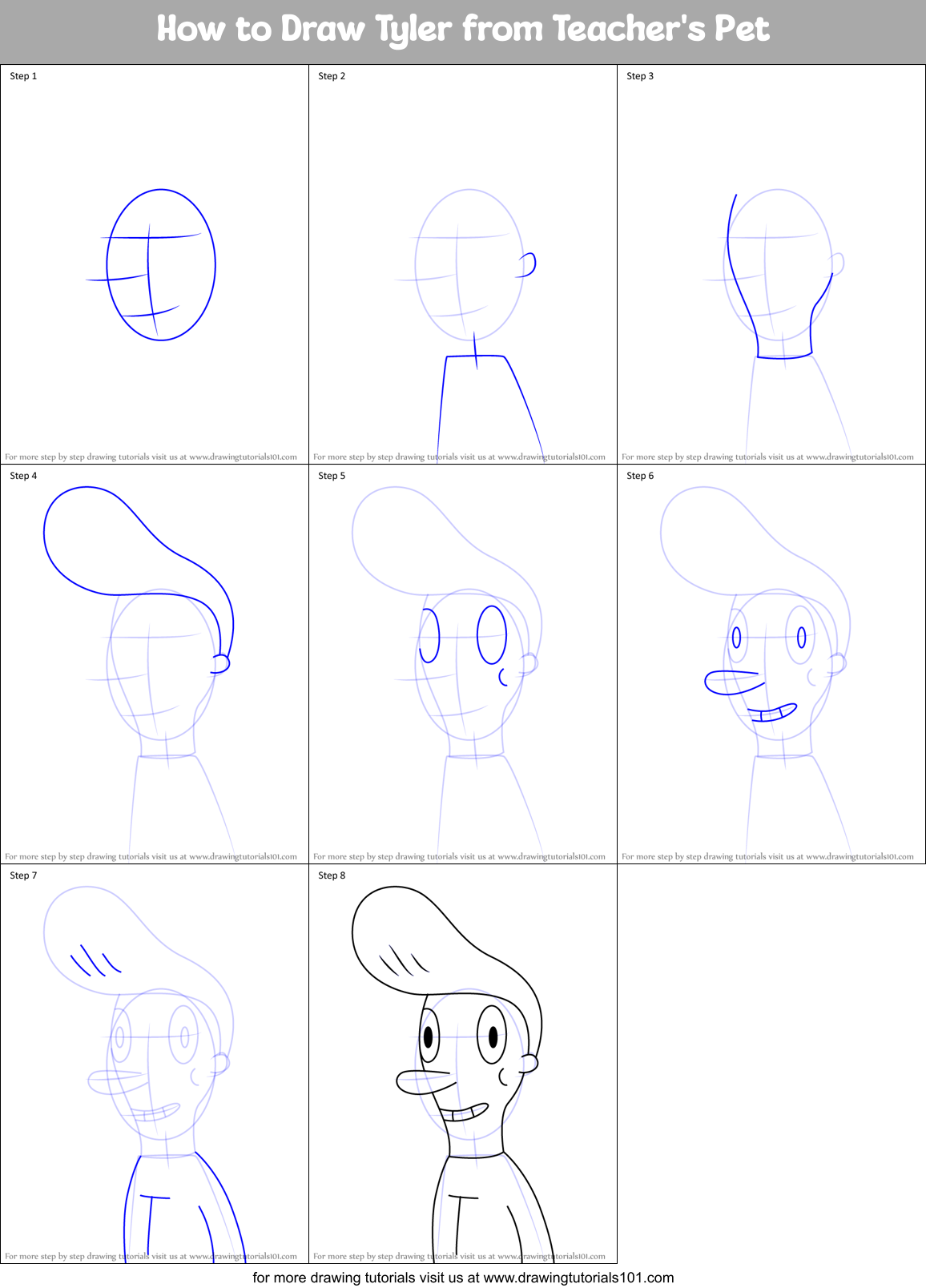 How to Draw Tyler from Teacher's Pet Printable Step by Step