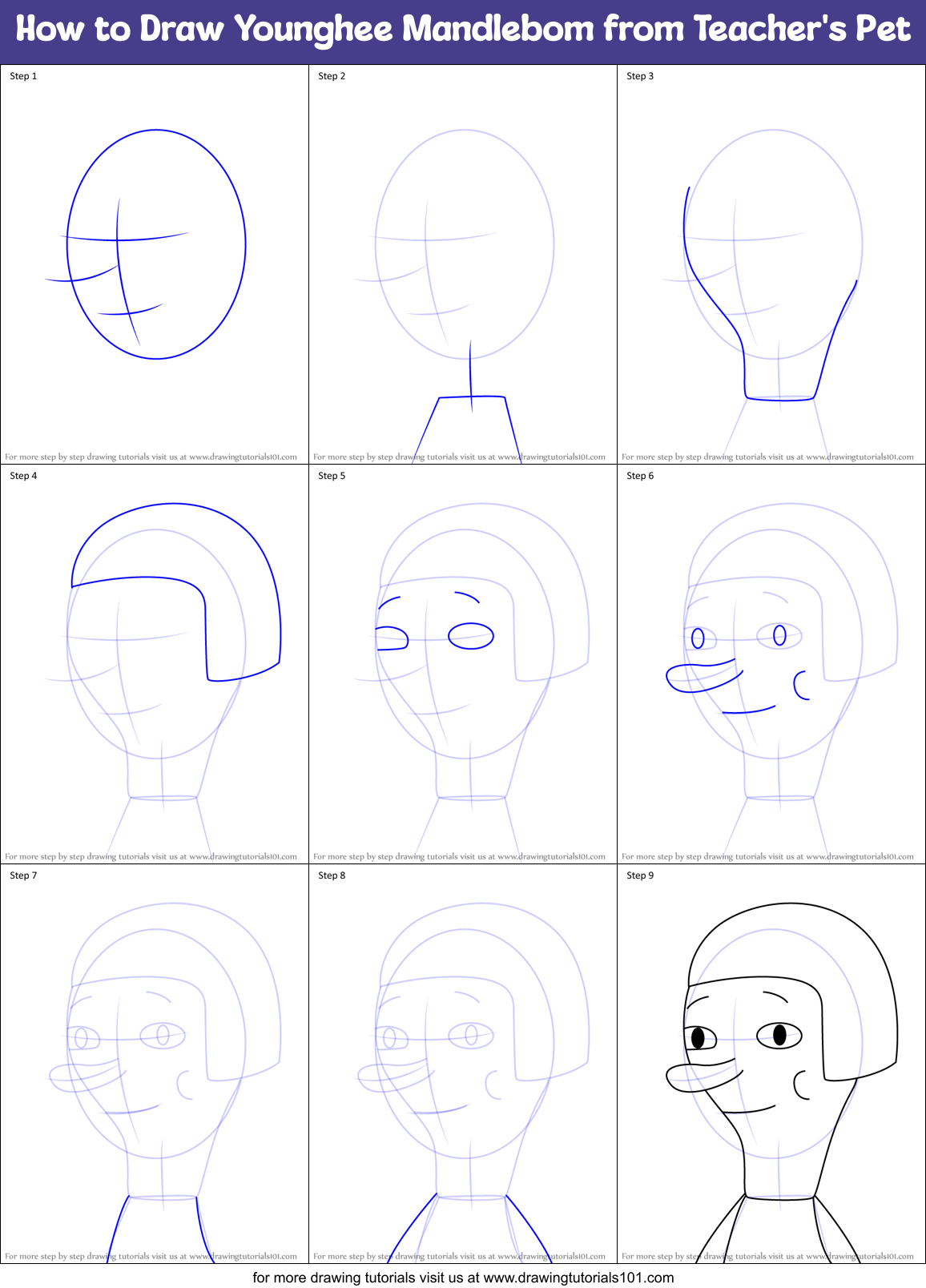 How to Draw Younghee Mandlebom from Teacher's Pet Printable Step by Step
