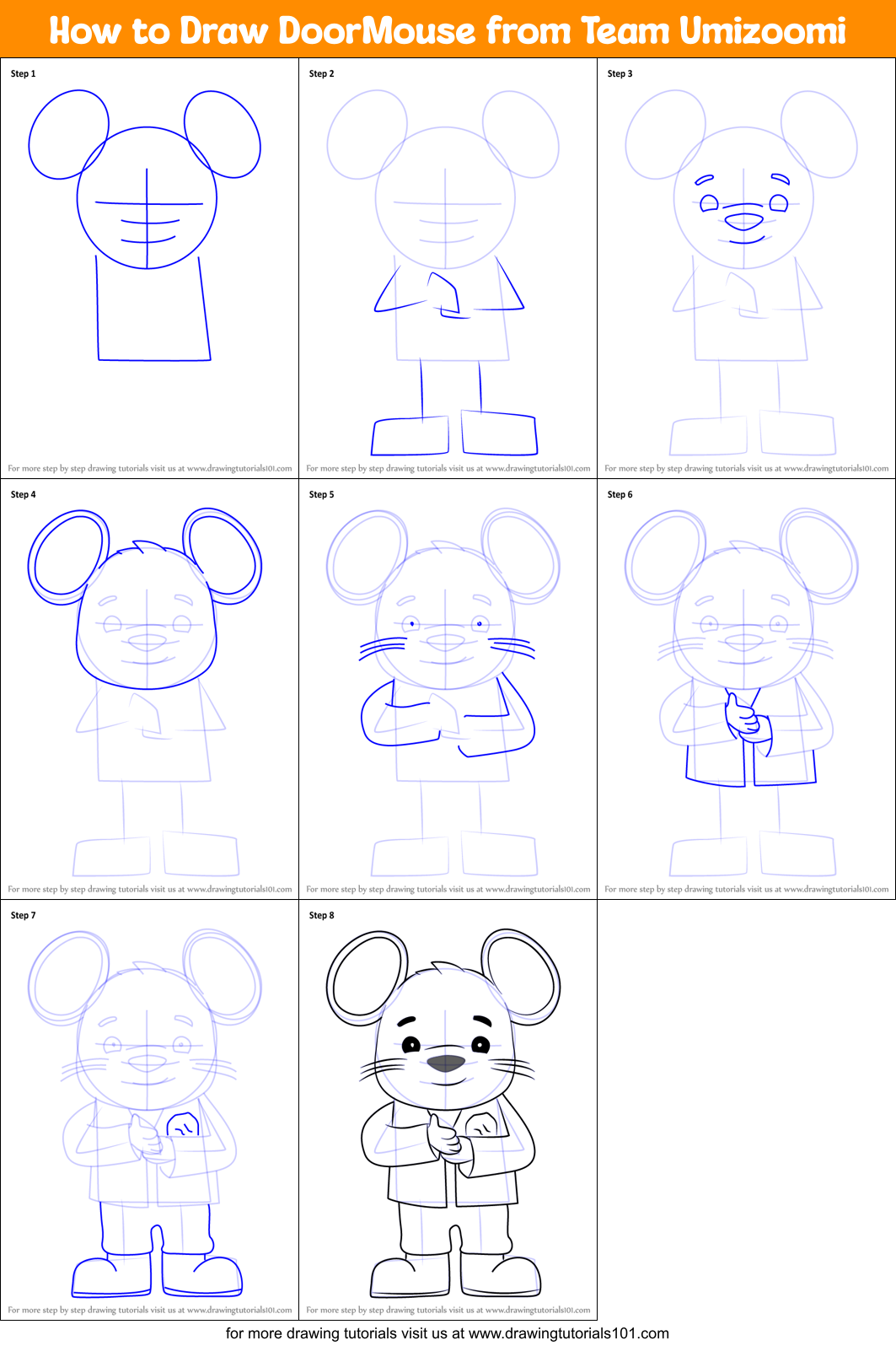 How to Draw DoorMouse from Team Umizoomi Printable Step by Step