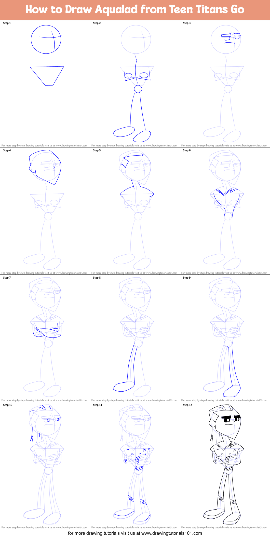 How to Draw Aqualad from Teen Titans Go Printable Step by Step