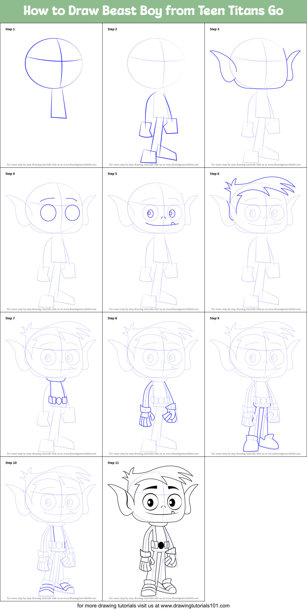 How to Draw Beast Boy from Teen Titans Go Printable Step by Step