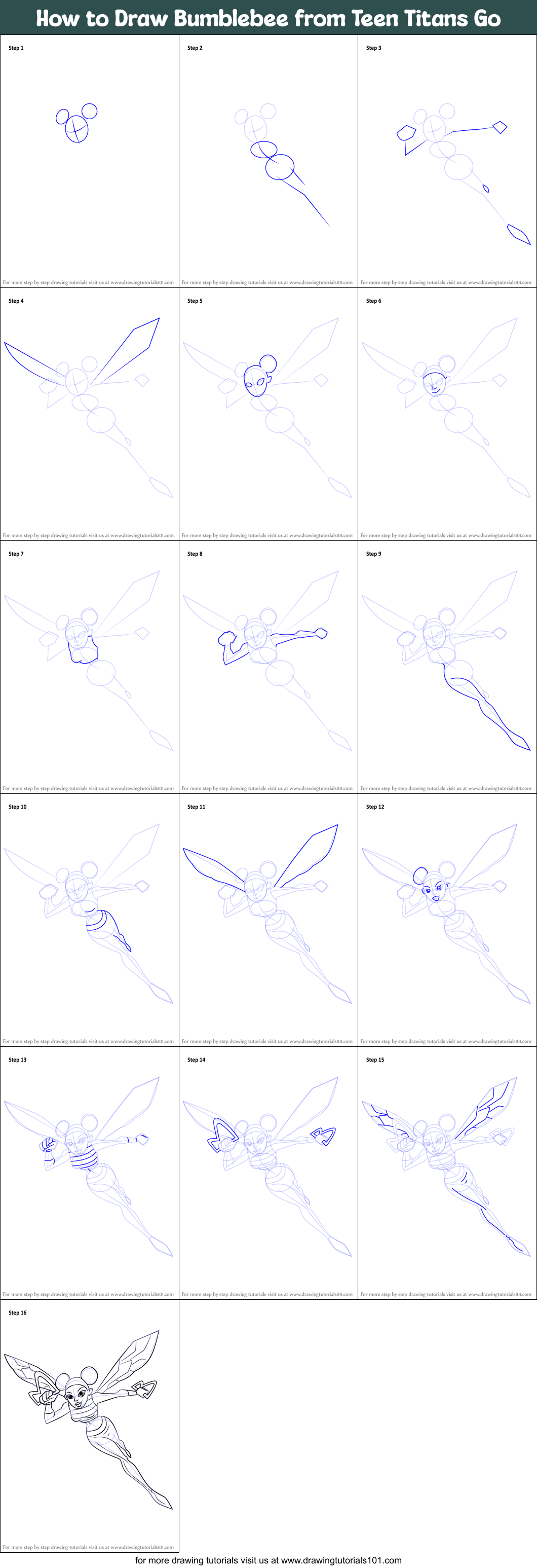 How to Draw Bumblebee from Teen Titans Go Printable Step by Step