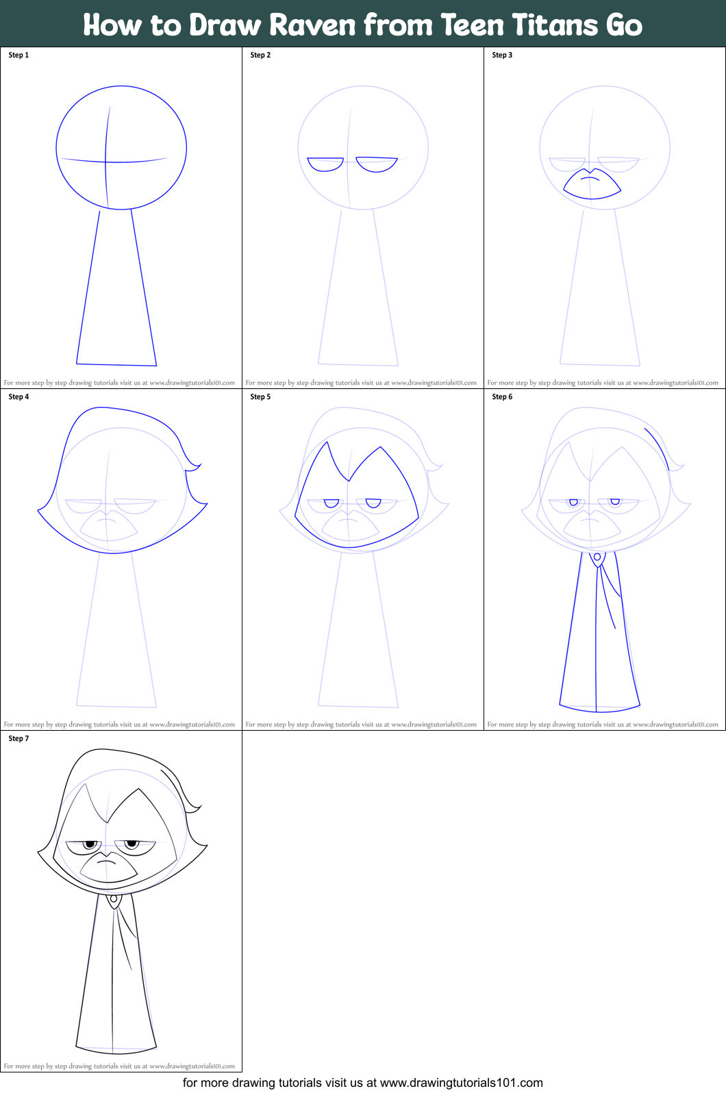 How to Draw Raven from Teen Titans Go printable step by step drawing ...