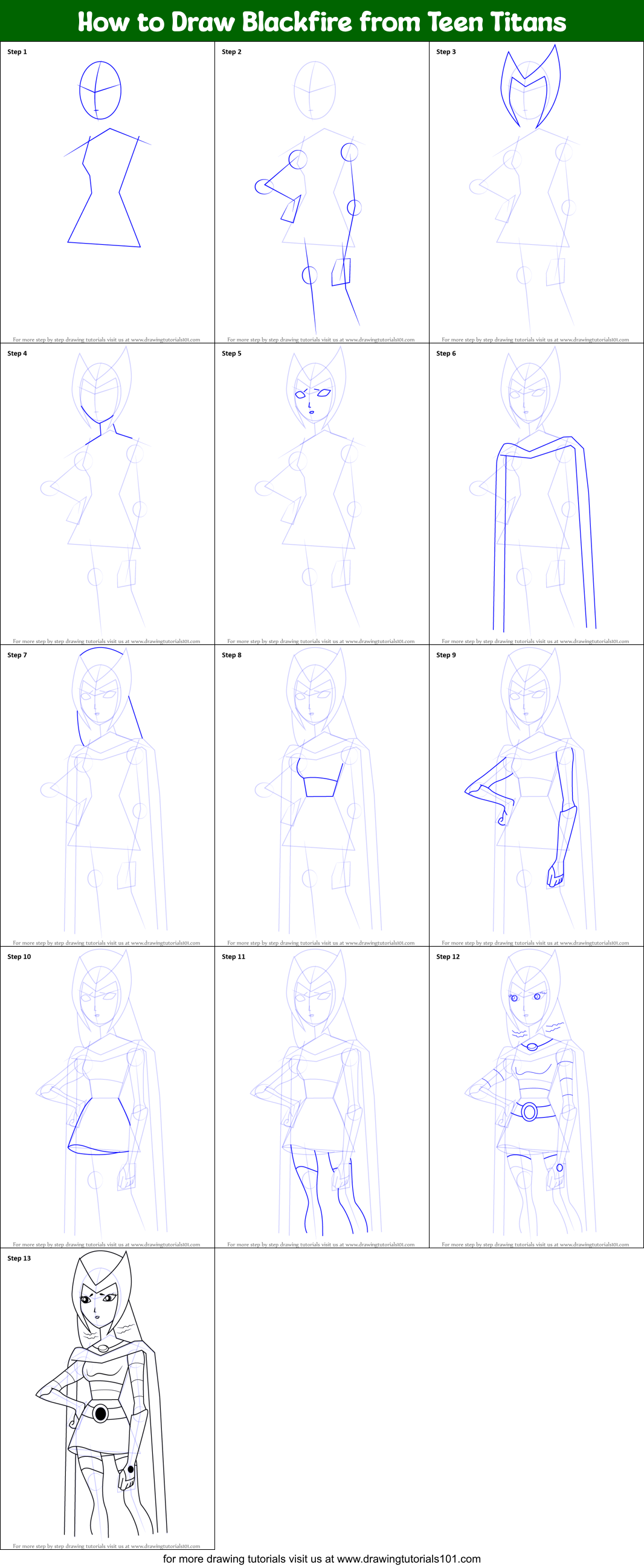 How to Draw Blackfire from Teen Titans Printable Step by Step