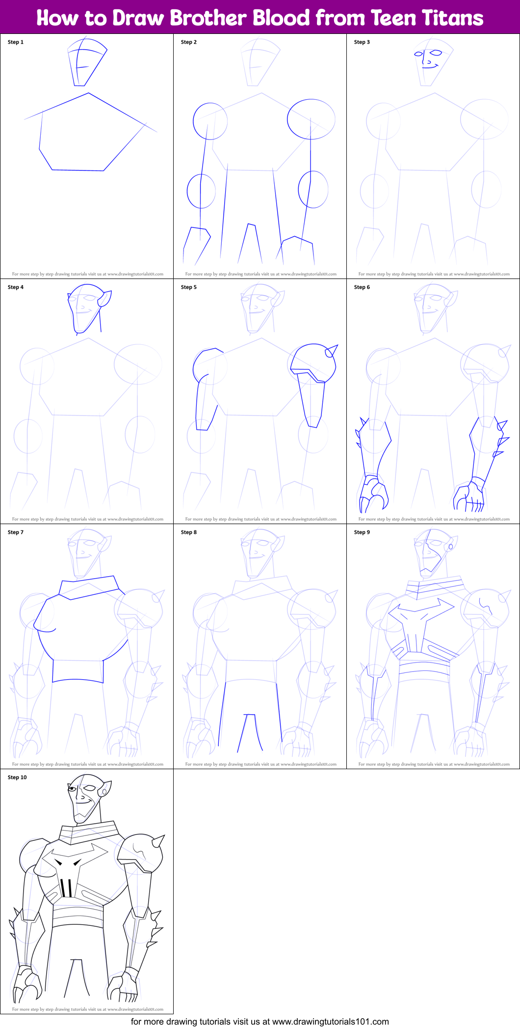 How to Draw Brother Blood from Teen Titans Printable Step by Step