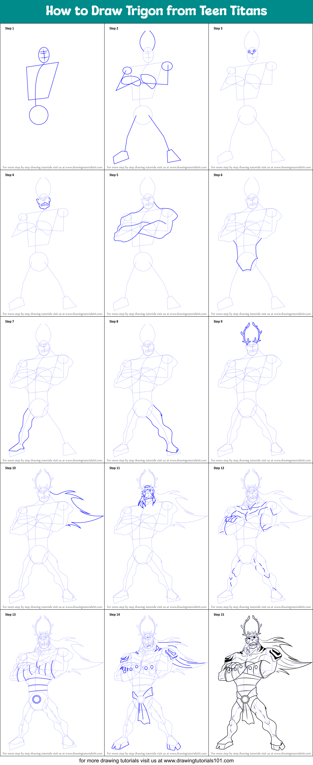 How to Draw Trigon from Teen Titans Printable Step by Step