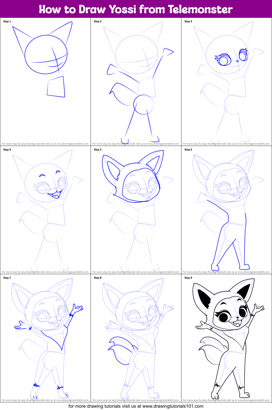 How to Draw Yossi from Telemonster Printable Step by Step