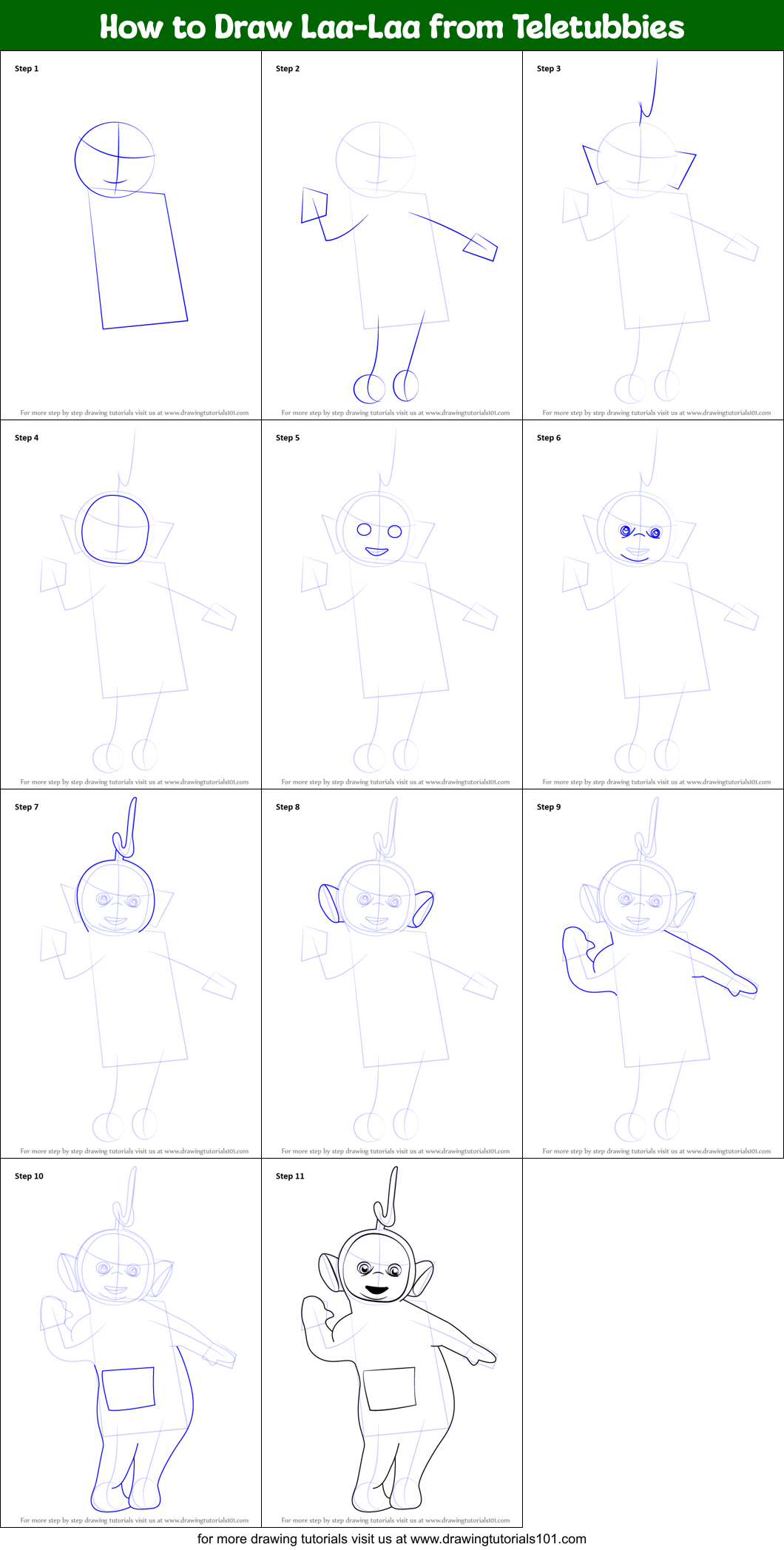 How to Draw Laa-Laa from Teletubbies Printable Step by Step