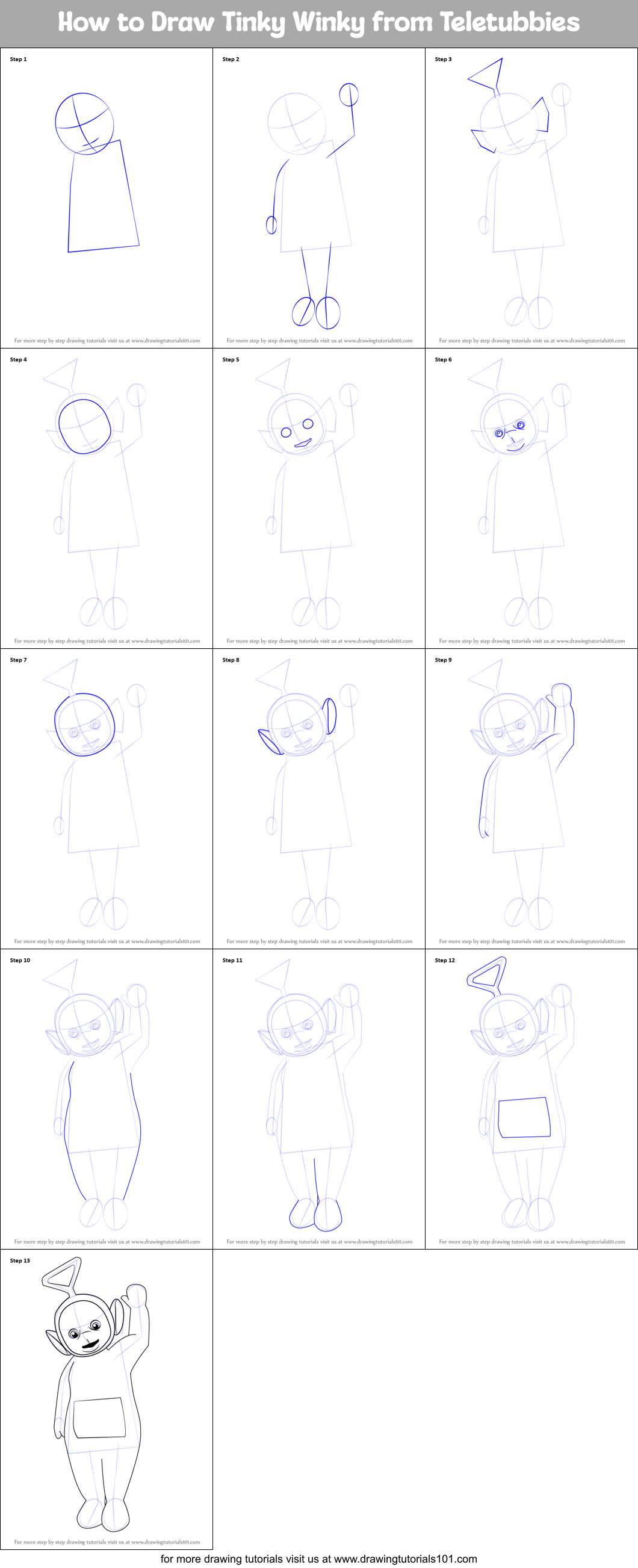 How to Draw Tinky Winky from Teletubbies Printable Step by Step