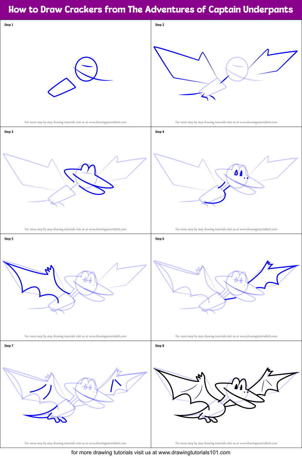How to Draw Crackers from The Adventures of Captain Underpants Printable Step by Step
