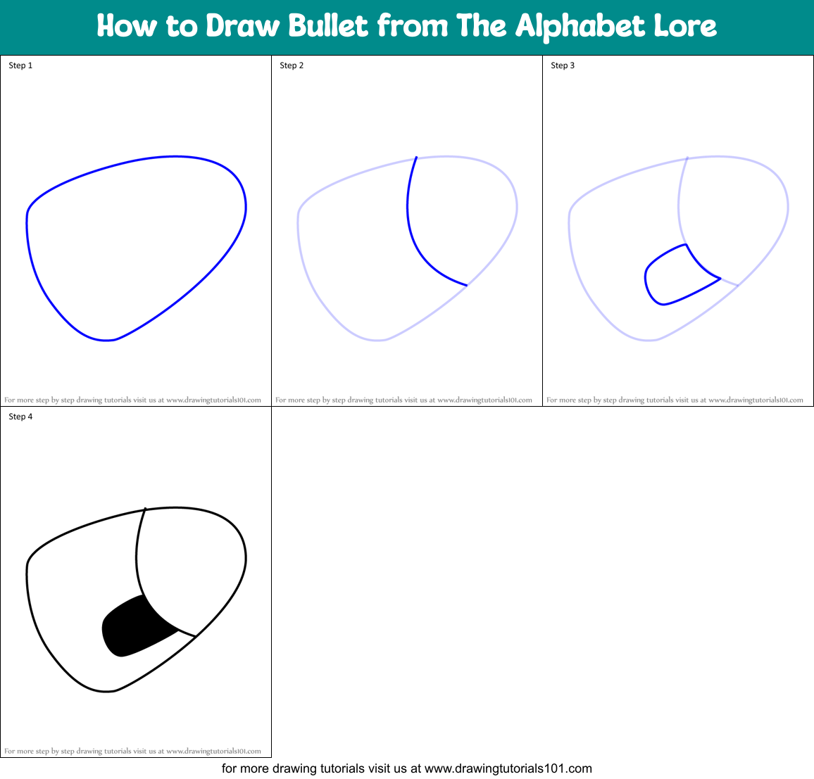 How to Draw Bullet from The Alphabet Lore Printable Step by Step