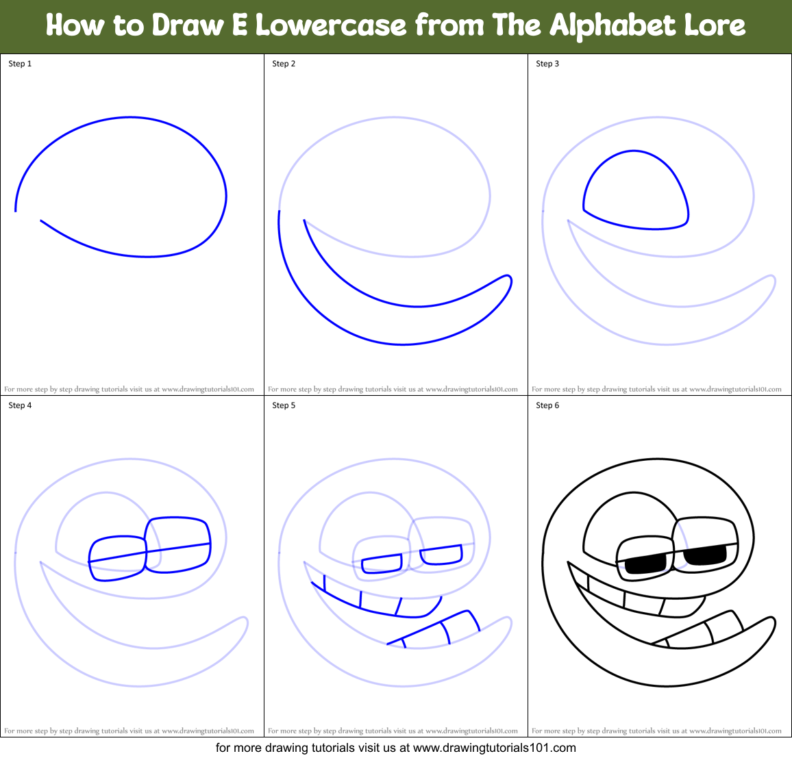 How to Draw E Lowercase from The Alphabet Lore Printable Step by Step