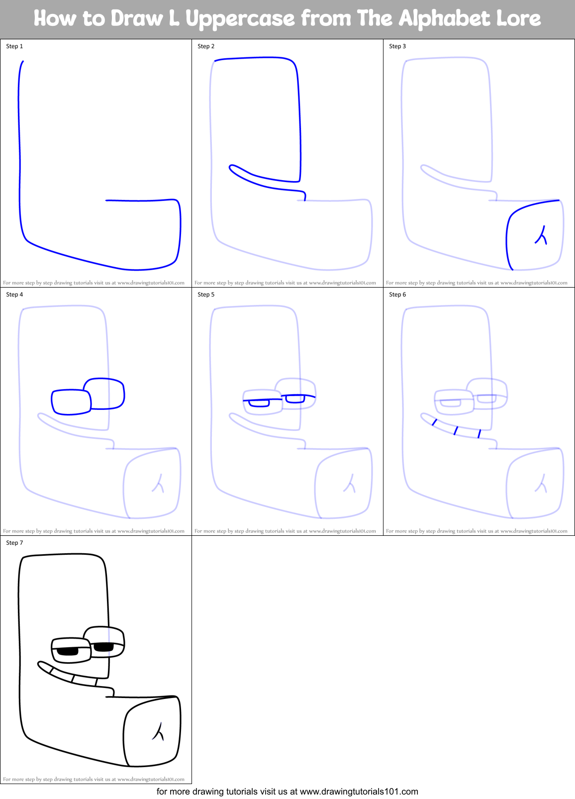 How to Draw L Uppercase from The Alphabet Lore Printable Step by Step