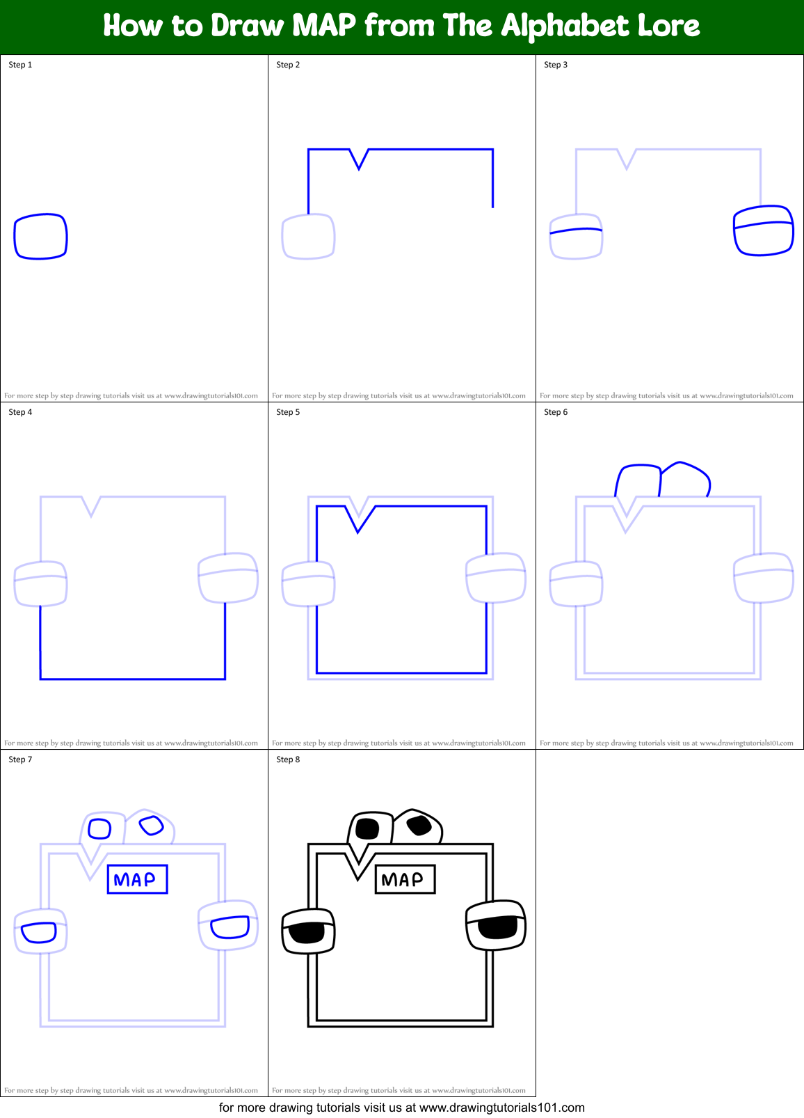 How to Draw MAP from The Alphabet Lore Printable Step by Step