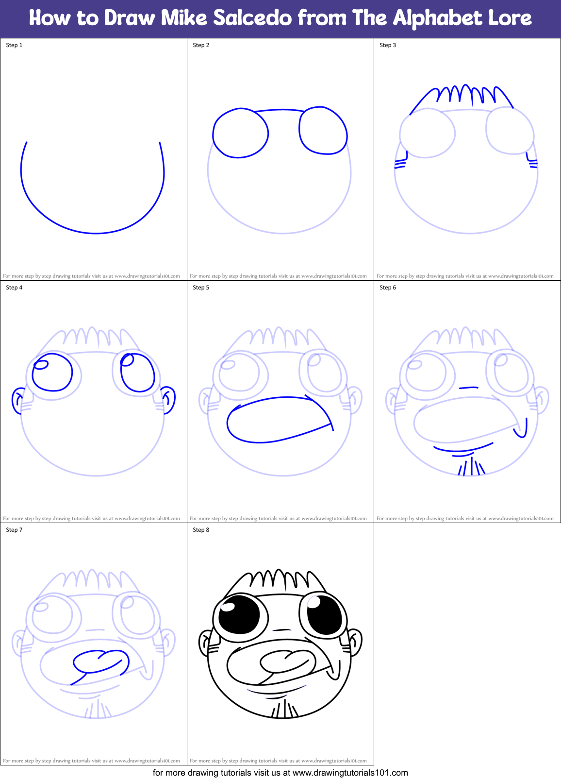 How to Draw Mike Salcedo from The Alphabet Lore Printable Step by Step
