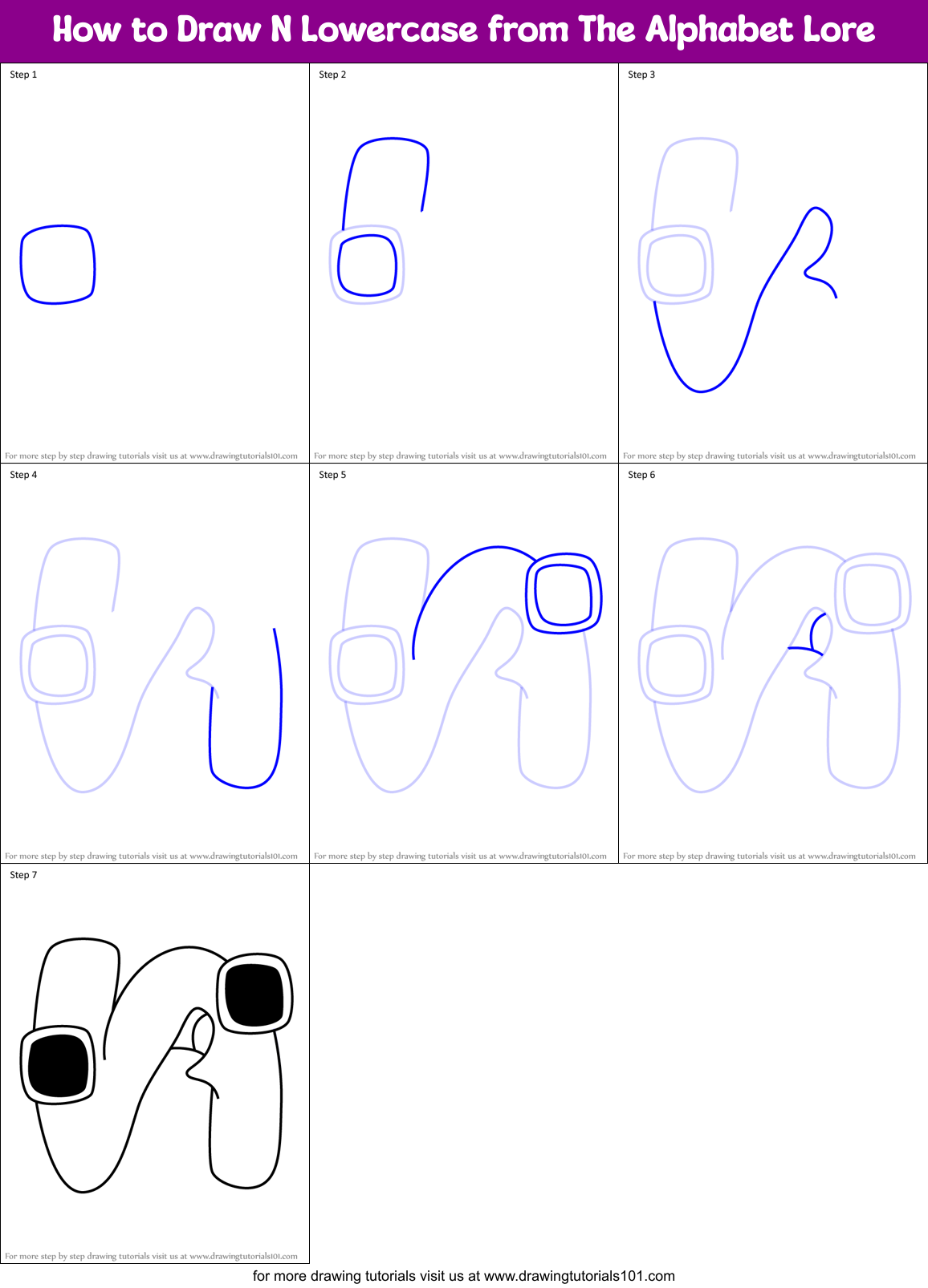 How to Draw N Lowercase from The Alphabet Lore Printable Step by Step