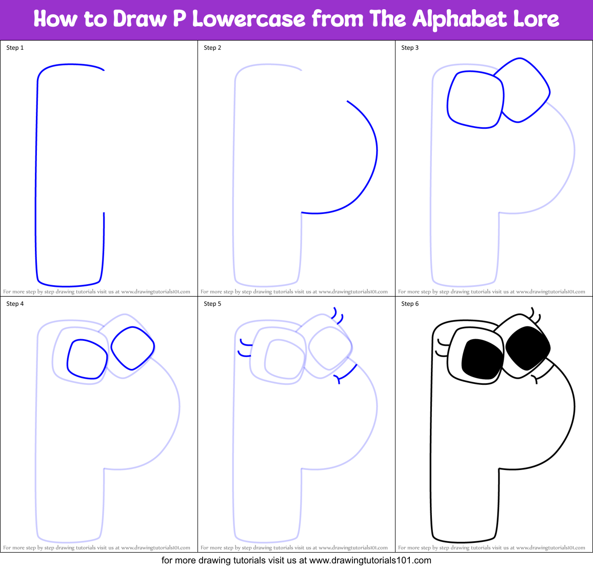 How to Draw P Lowercase from The Alphabet Lore Printable Step by Step