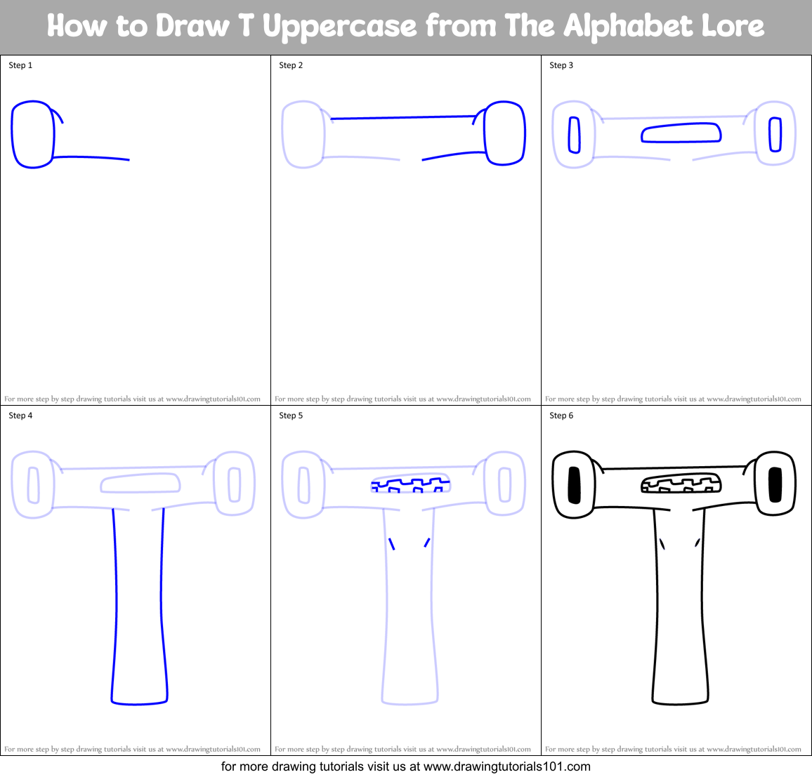 How to Draw T Uppercase from The Alphabet Lore Printable Step by Step