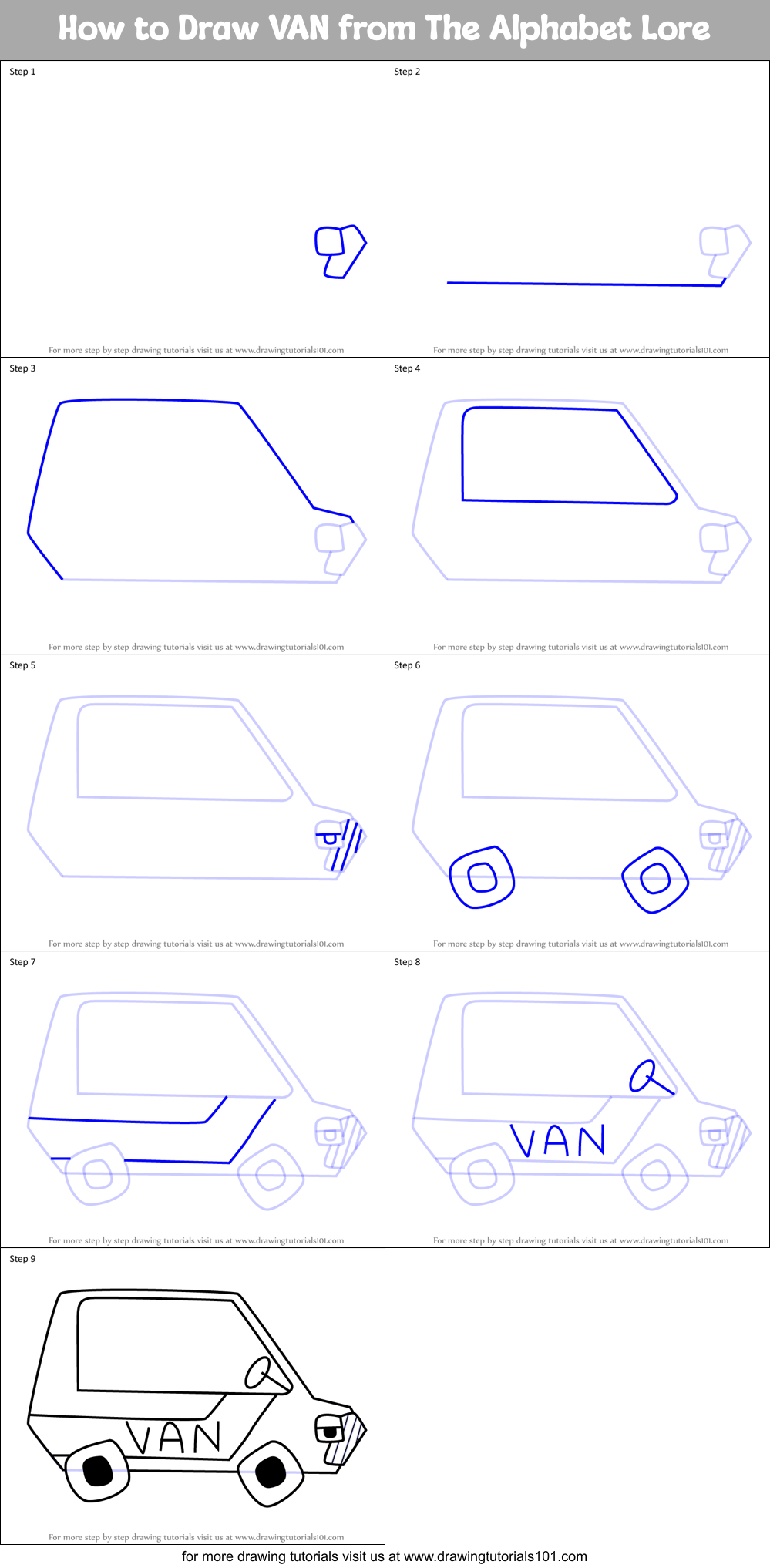 How to Draw VAN from The Alphabet Lore Printable Step by Step