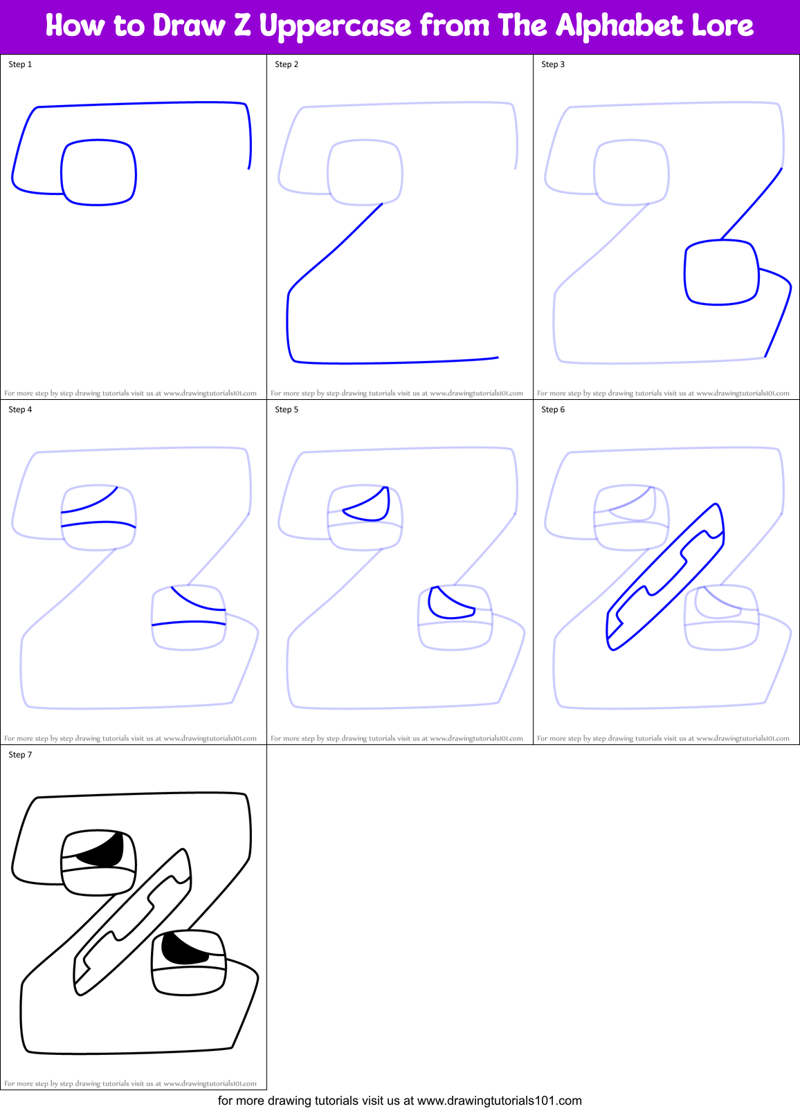 How to Draw Z Uppercase from The Alphabet Lore Printable Step by Step