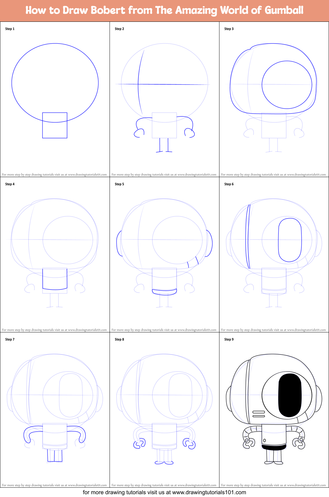 How to Draw Bobert from The Amazing World of Gumball Printable Step by Step