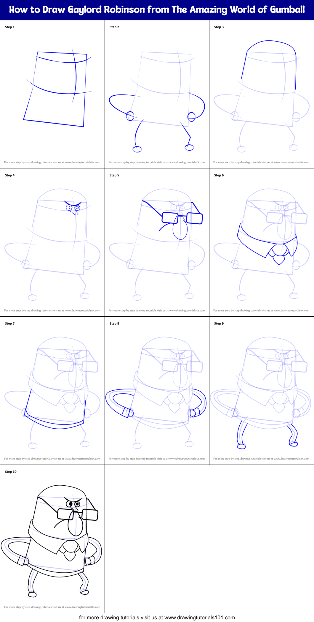 How to Draw Gaylord Robinson from The Amazing World of Gumball Printable Step by Step