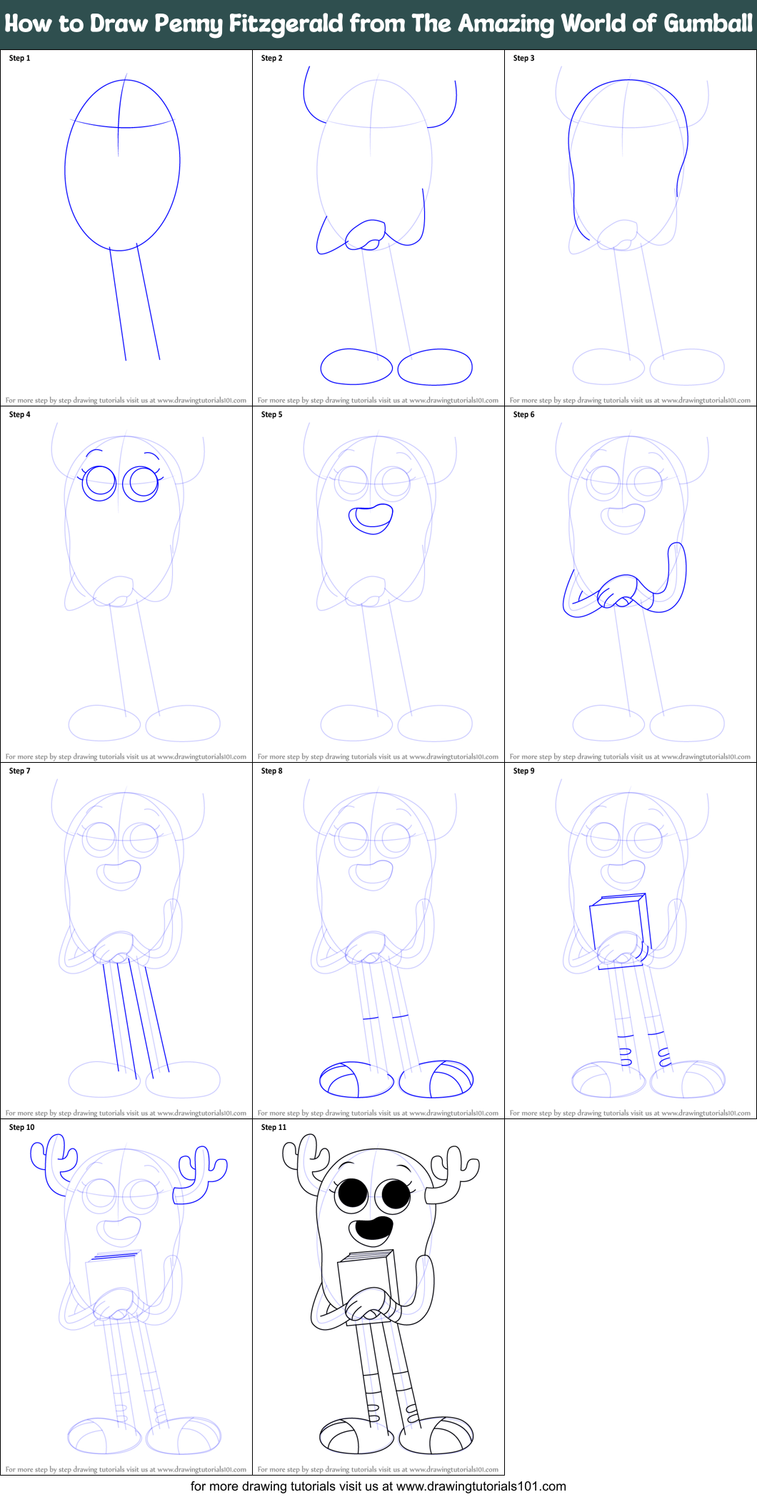 How to Draw Penny Fitzgerald from The Amazing World of Gumball Printable Step by Step