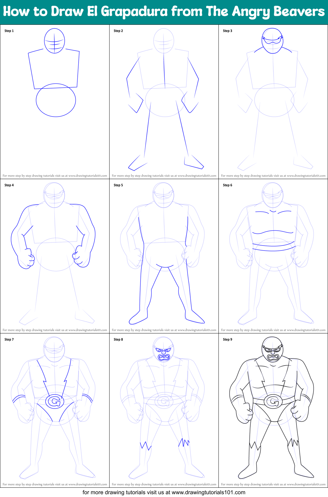 How to Draw El Grapadura from The Angry Beavers Printable Step by Step