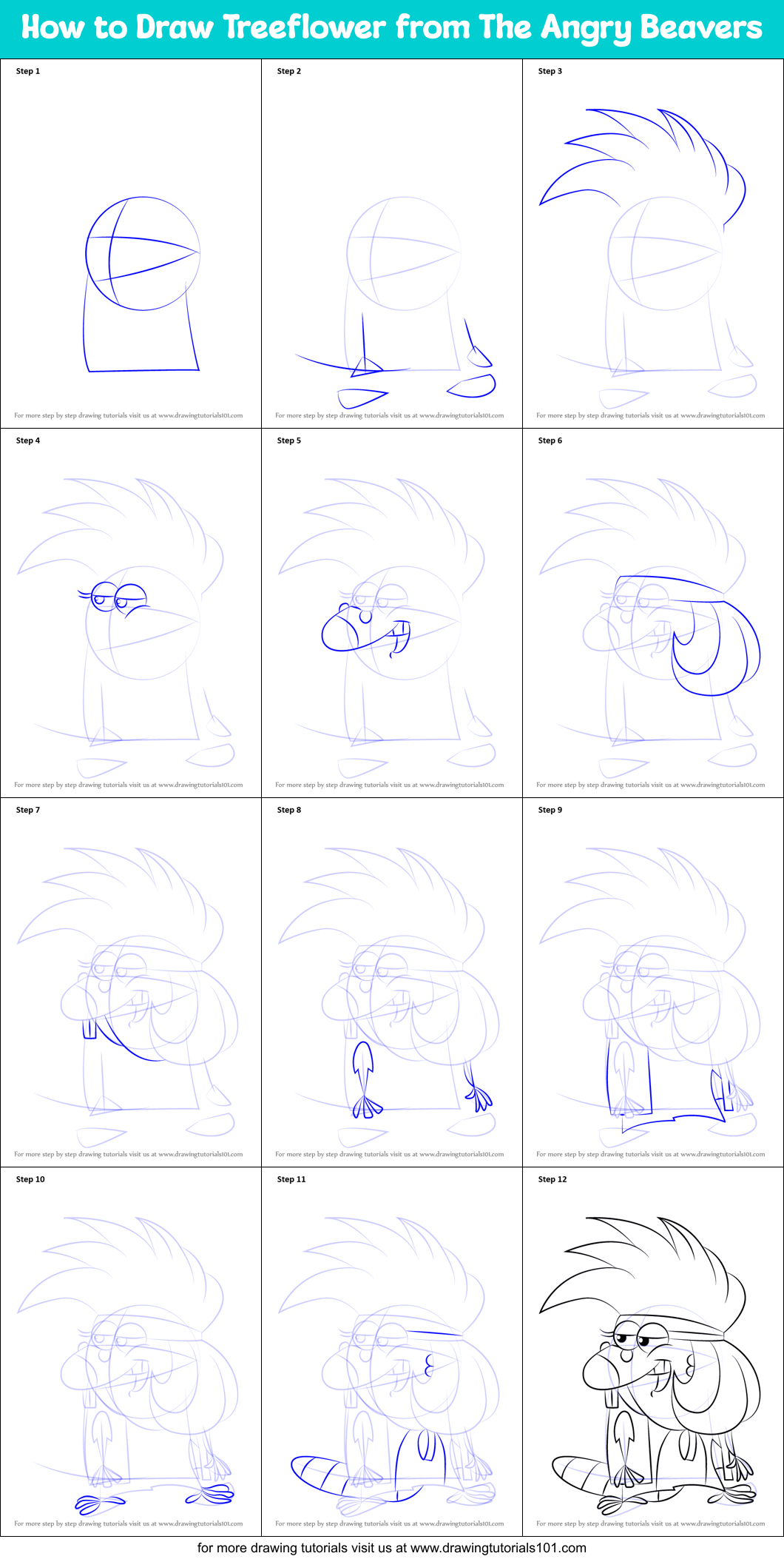 How to Draw Treeflower from The Angry Beavers Printable Step by Step