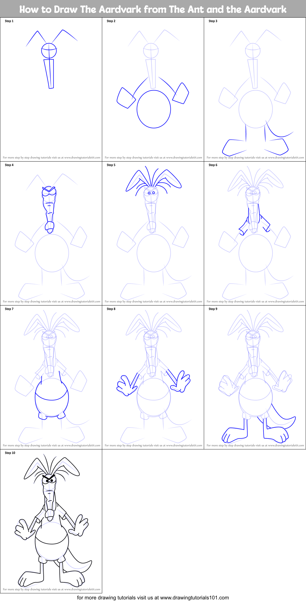 How to Draw The Aardvark from The Ant and the Aardvark Printable Step by Step